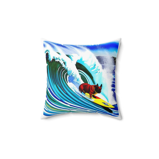 Surfing Frenchie Spun Polyester Square Pillow