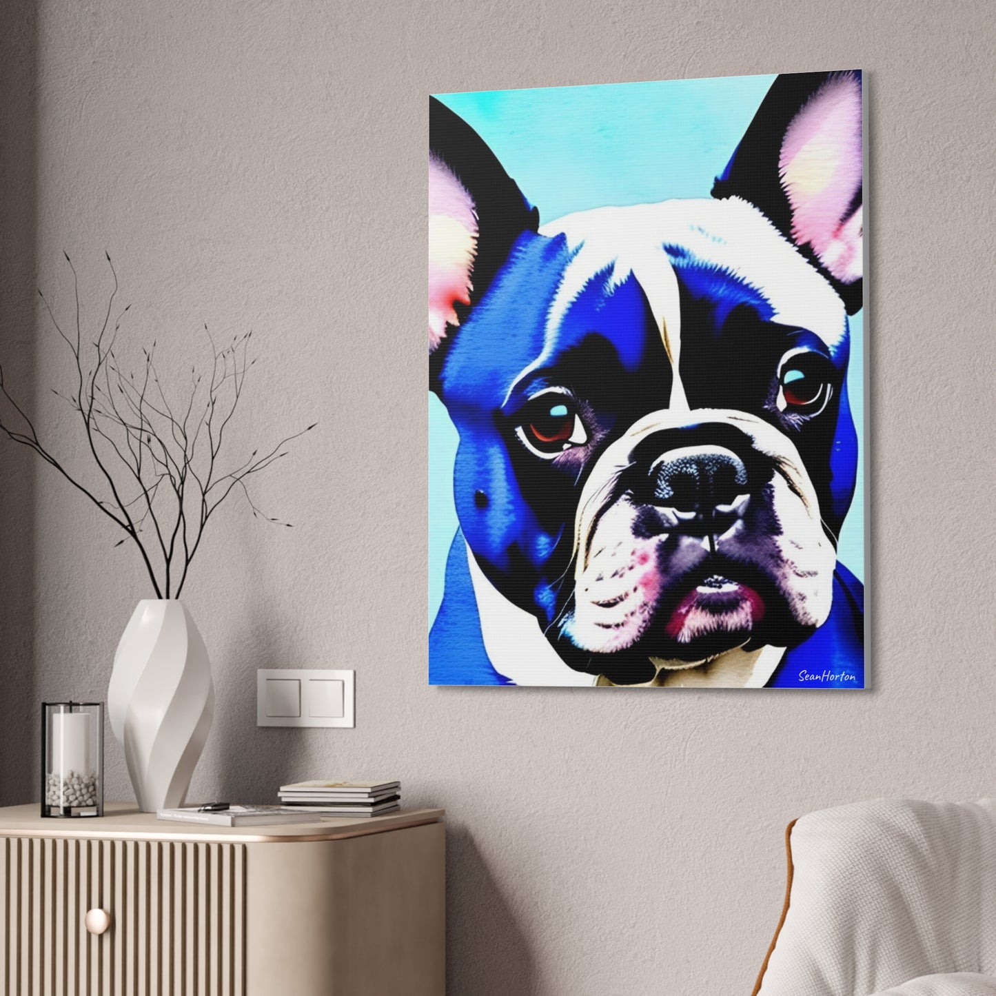 Blue Frenchie (Verticle) Canvas Stretched, 1.5''