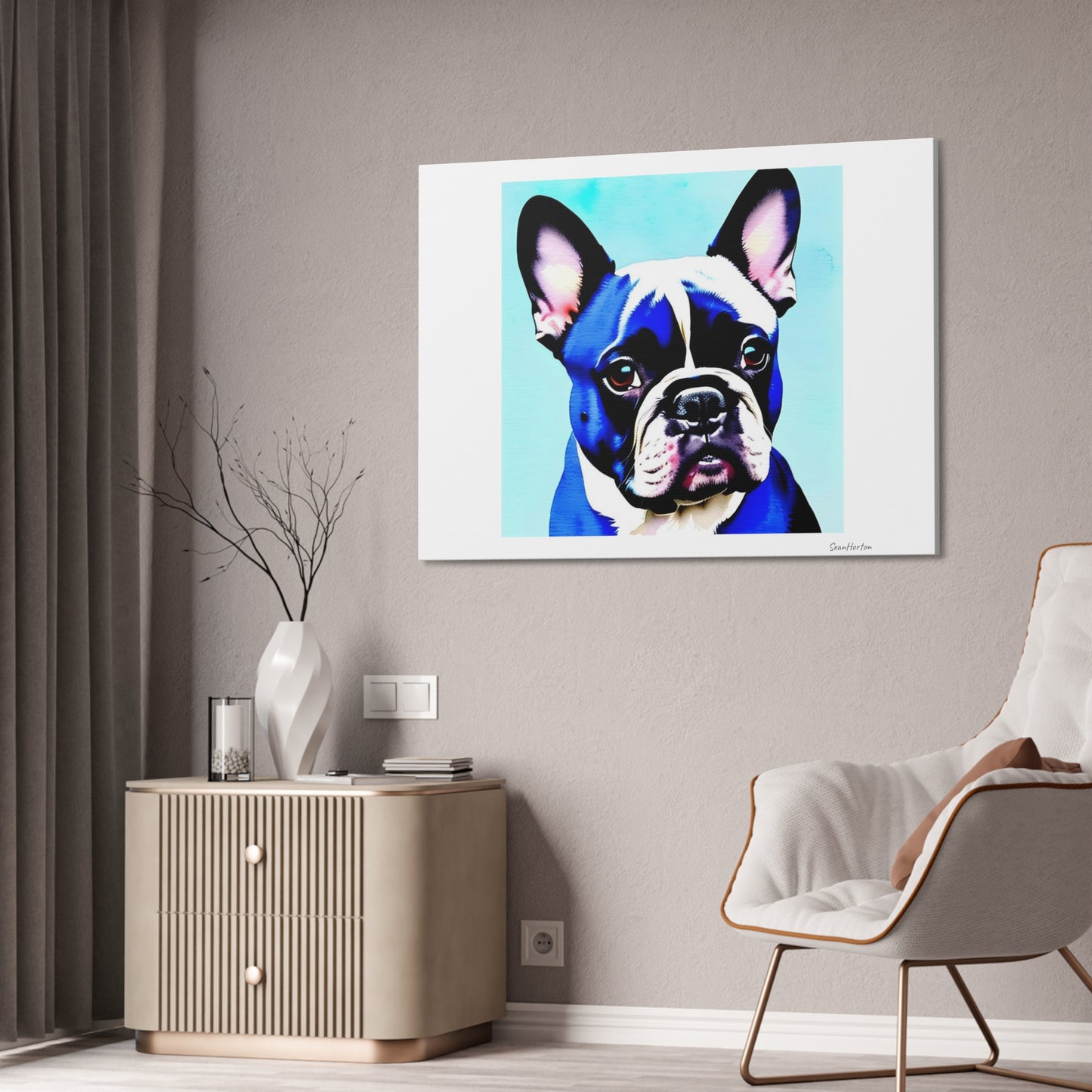 Blue Frenchie (Horizontal) Canvas Stretched, 1.5''
