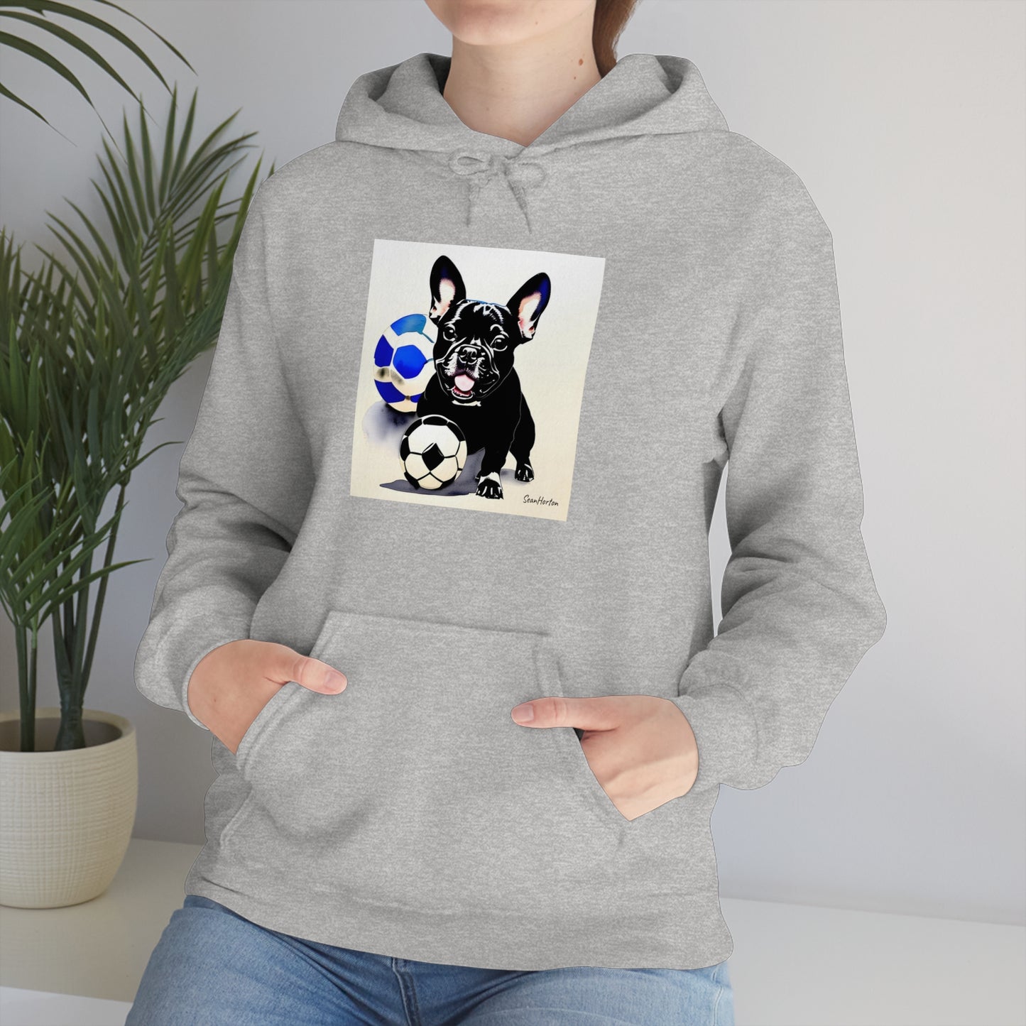 Frenchie with a Soccer Ball Unisex Heavy Blend™ Hooded Sweatshirt
