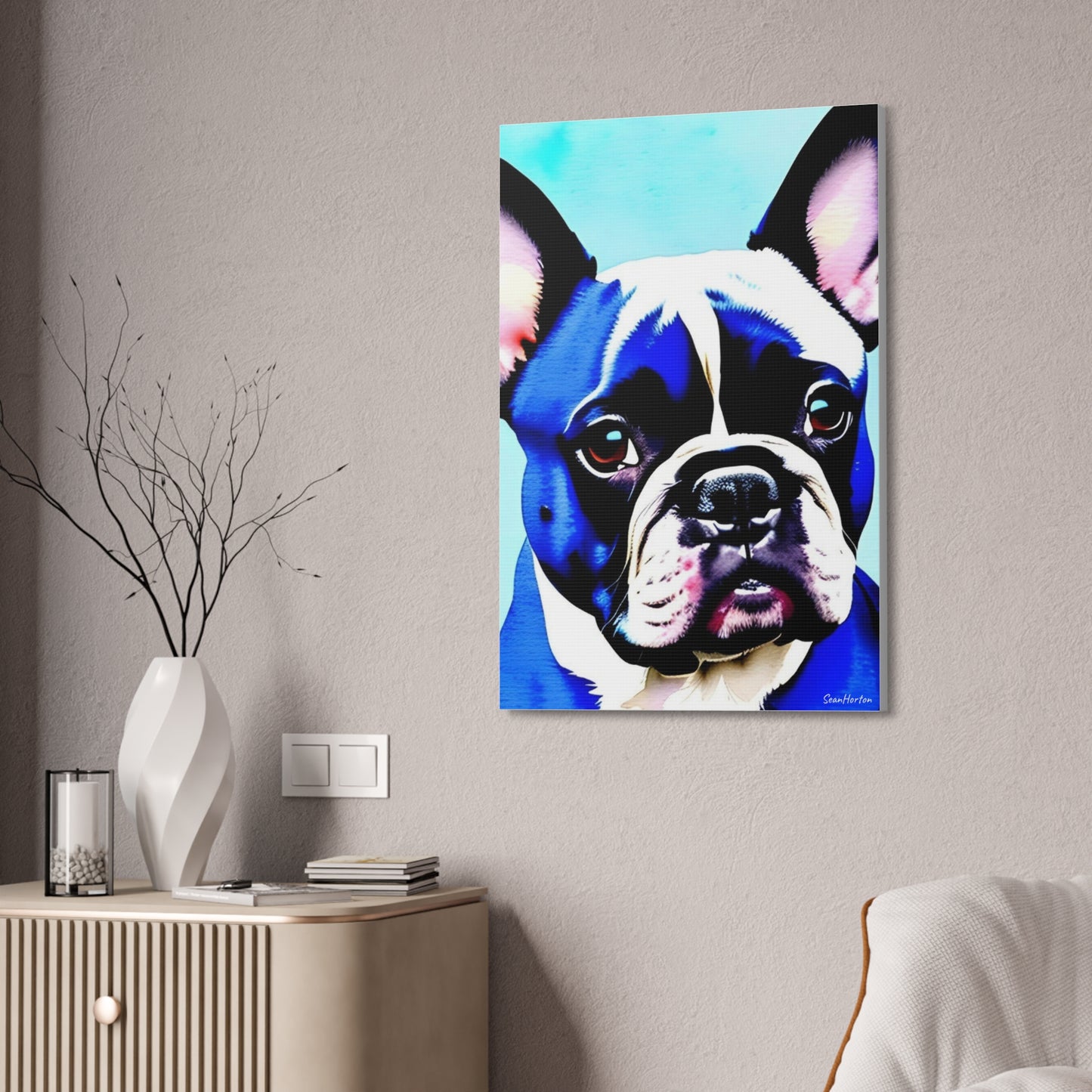 Blue Frenchie (Verticle) Canvas Stretched, 1.5''