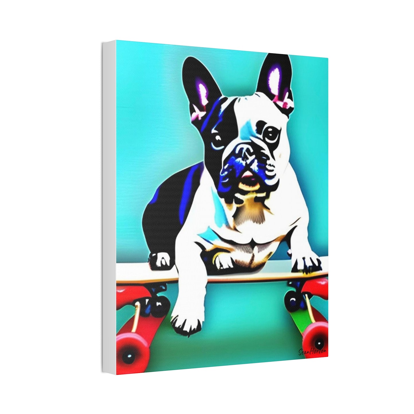 Frenchie on a Skateboard (Verticle) Canvas Stretched, 1.5''