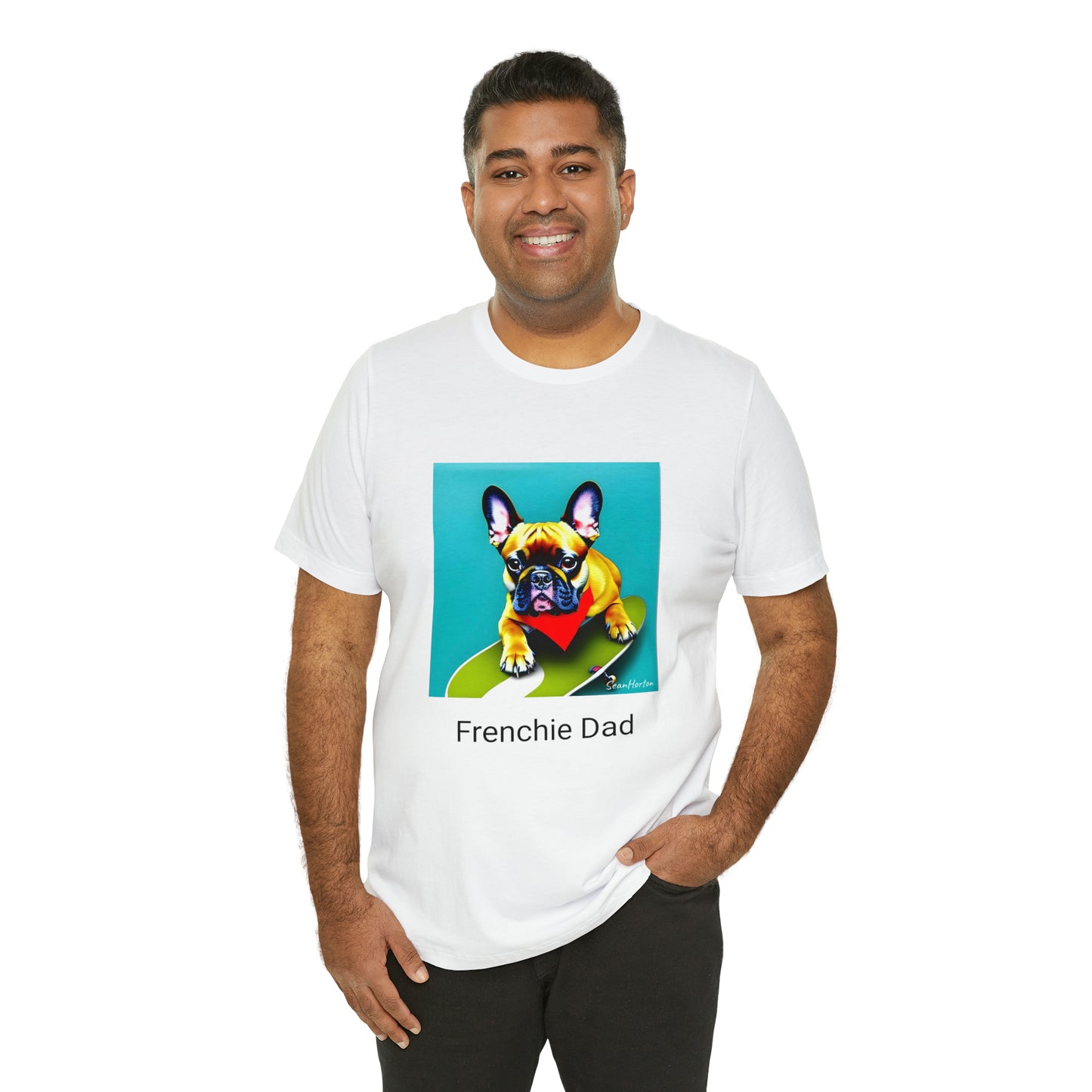 Frenchie on a Skateboard #2/Frenchie Dad Unisex Jersey Short Sleeve Tee