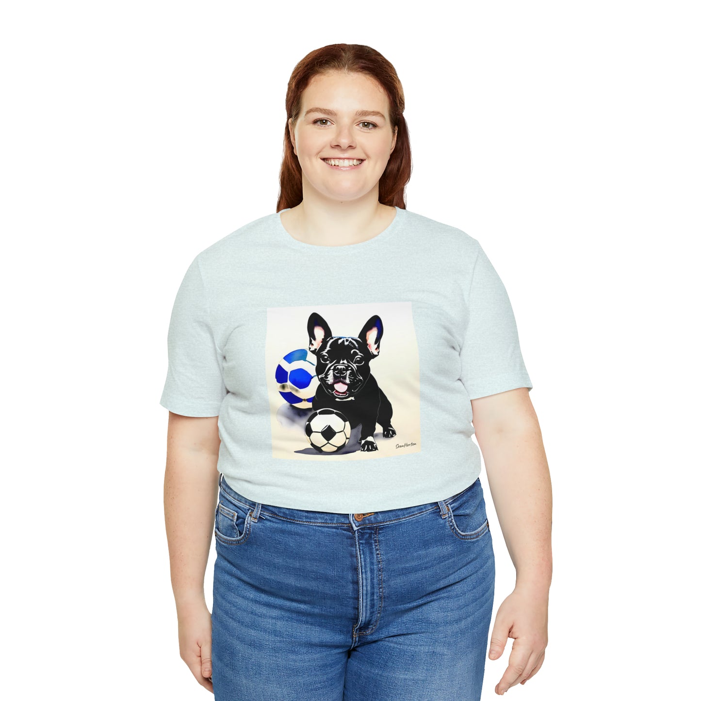 Frenchie with Soccer Ball Unisex Jersey Short Sleeve Tee
