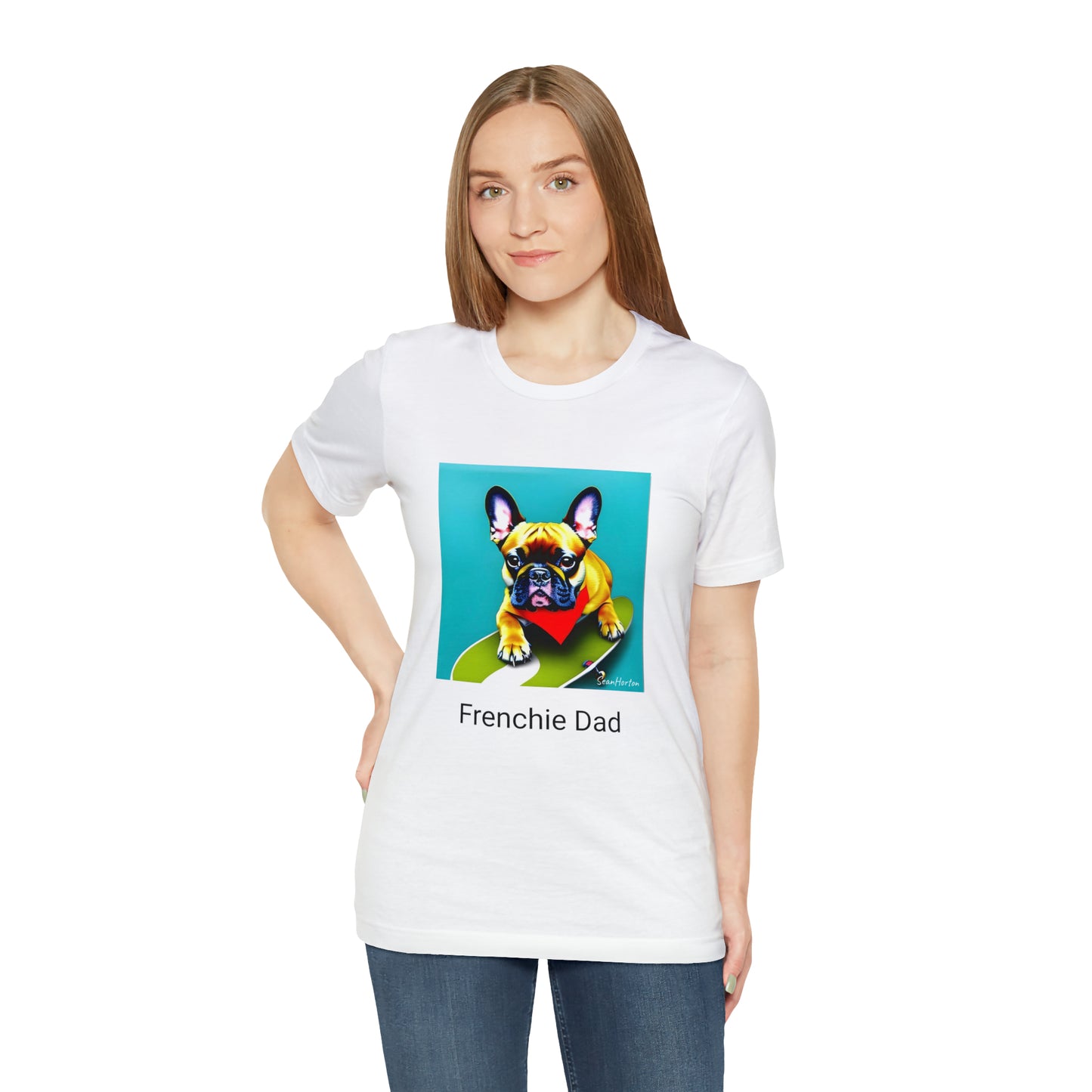 Frenchie on a Skateboard #2/Frenchie Dad Unisex Jersey Short Sleeve Tee