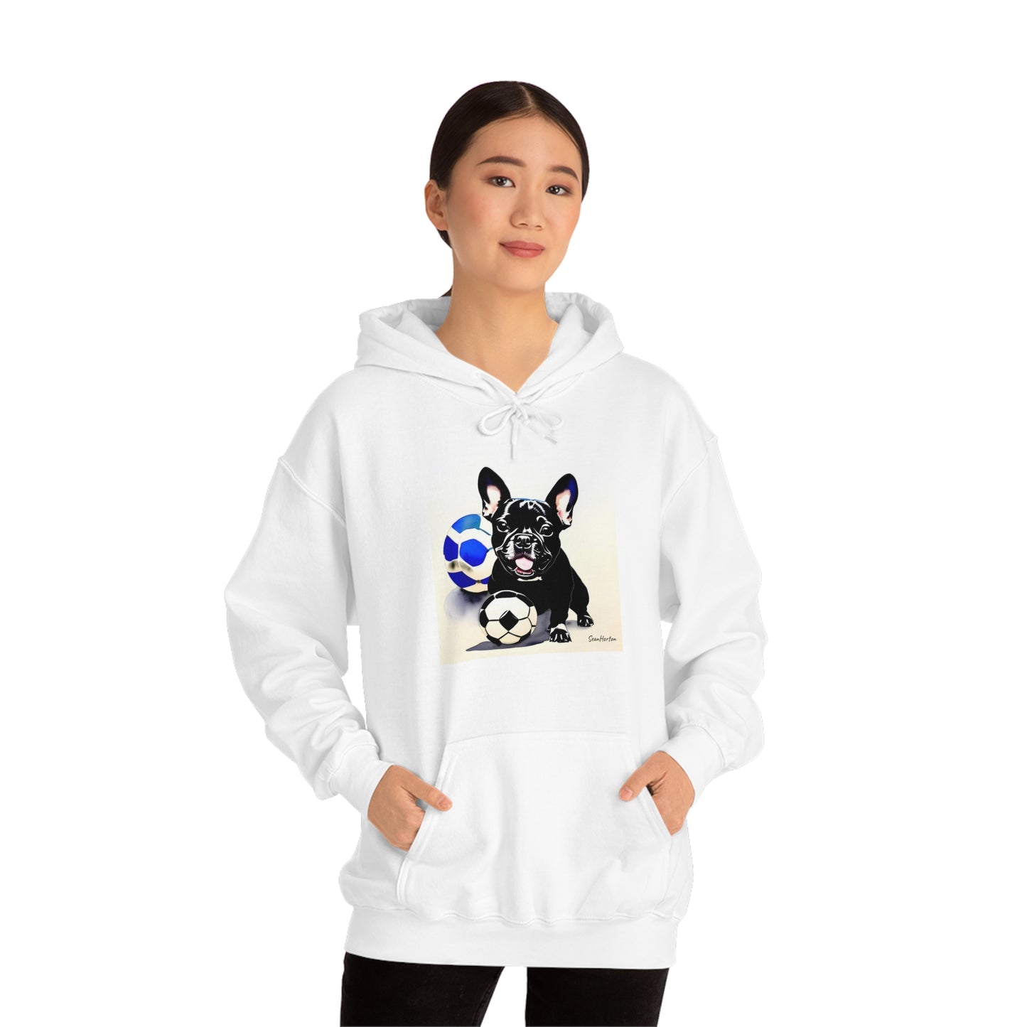 Frenchie with a Soccer Ball Unisex Heavy Blend™ Hooded Sweatshirt