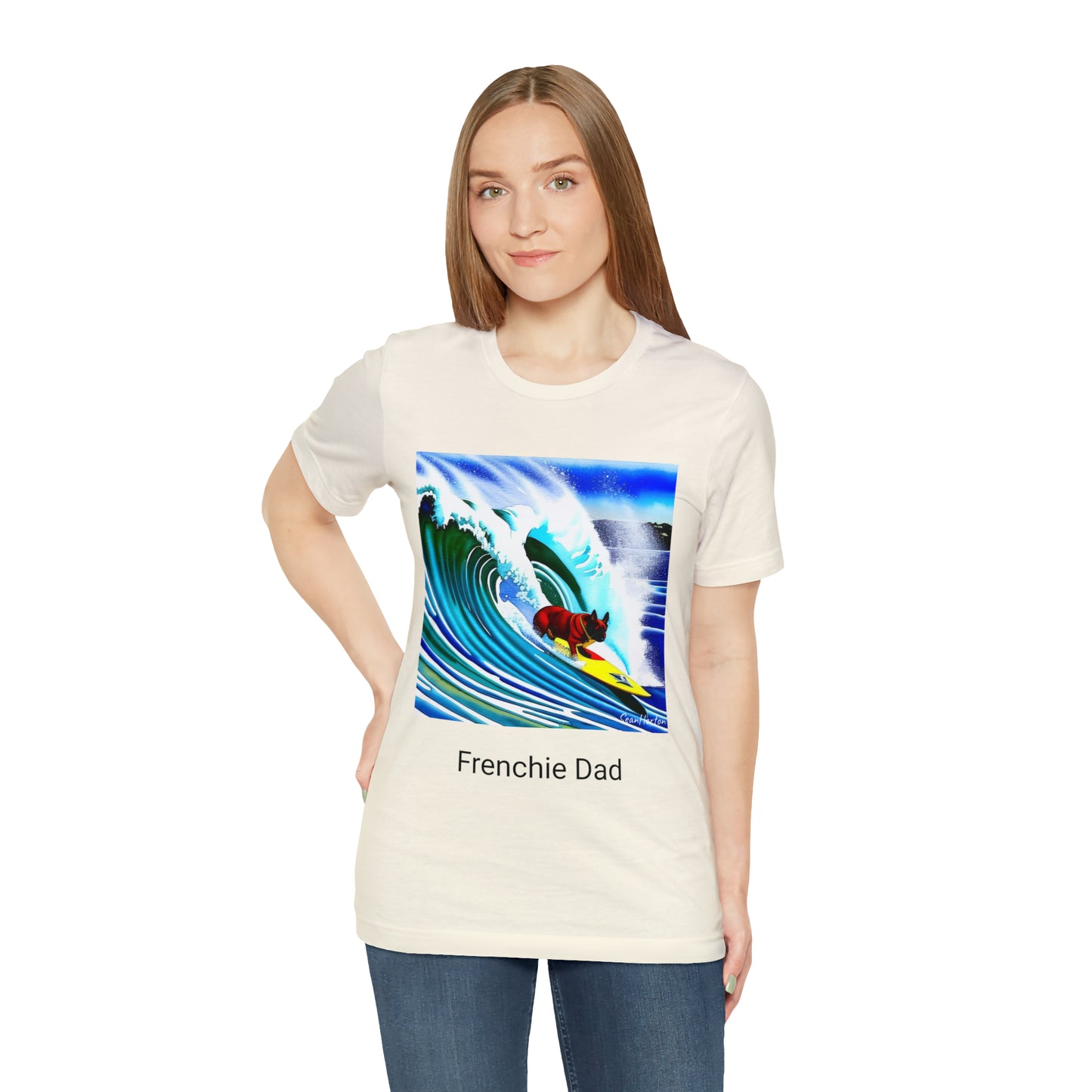 Surfing Frenchie/Frenchie Dad Unisex Jersey Short Sleeve Tee