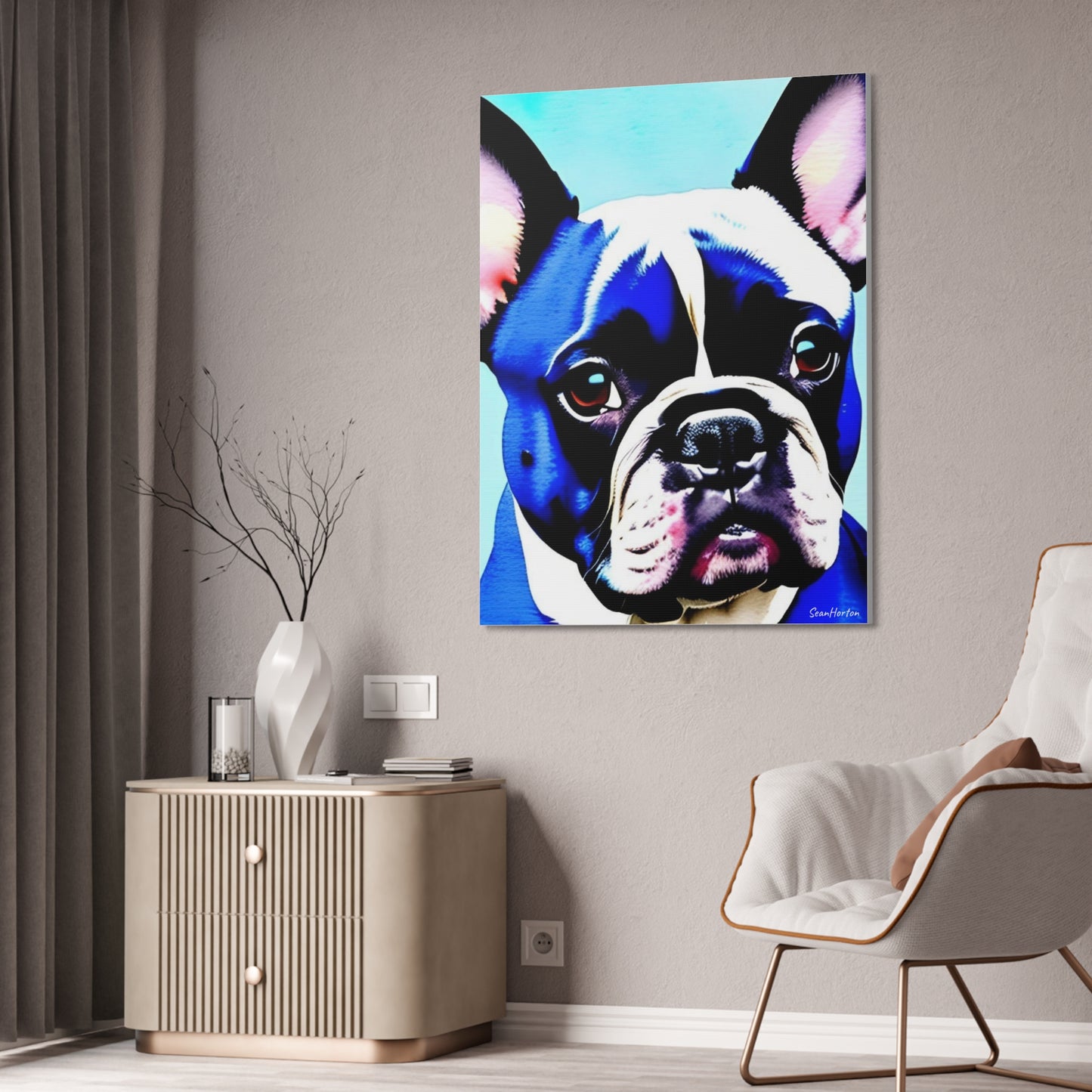 Blue Frenchie (Verticle) Canvas Stretched, 1.5''