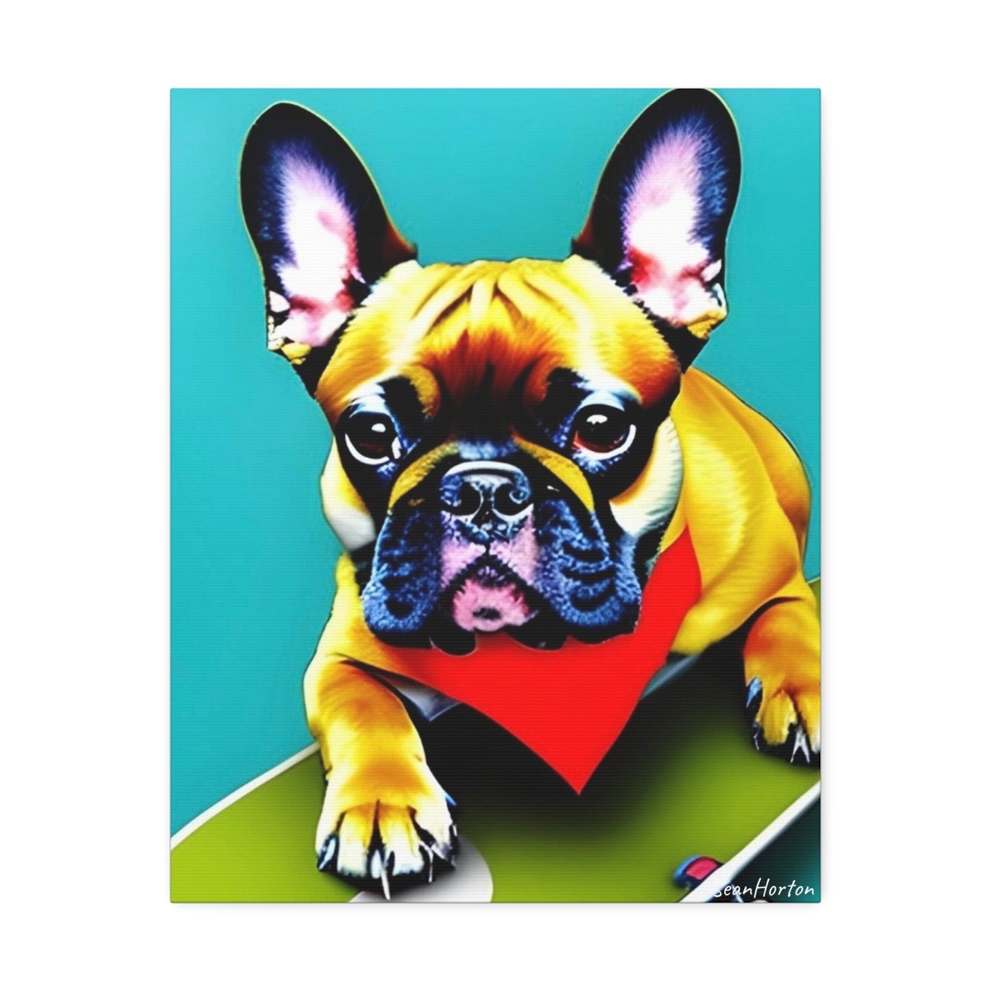 Frenchie on a Skateboard #2 (Verticle) Canvas Stretched, 1.5''