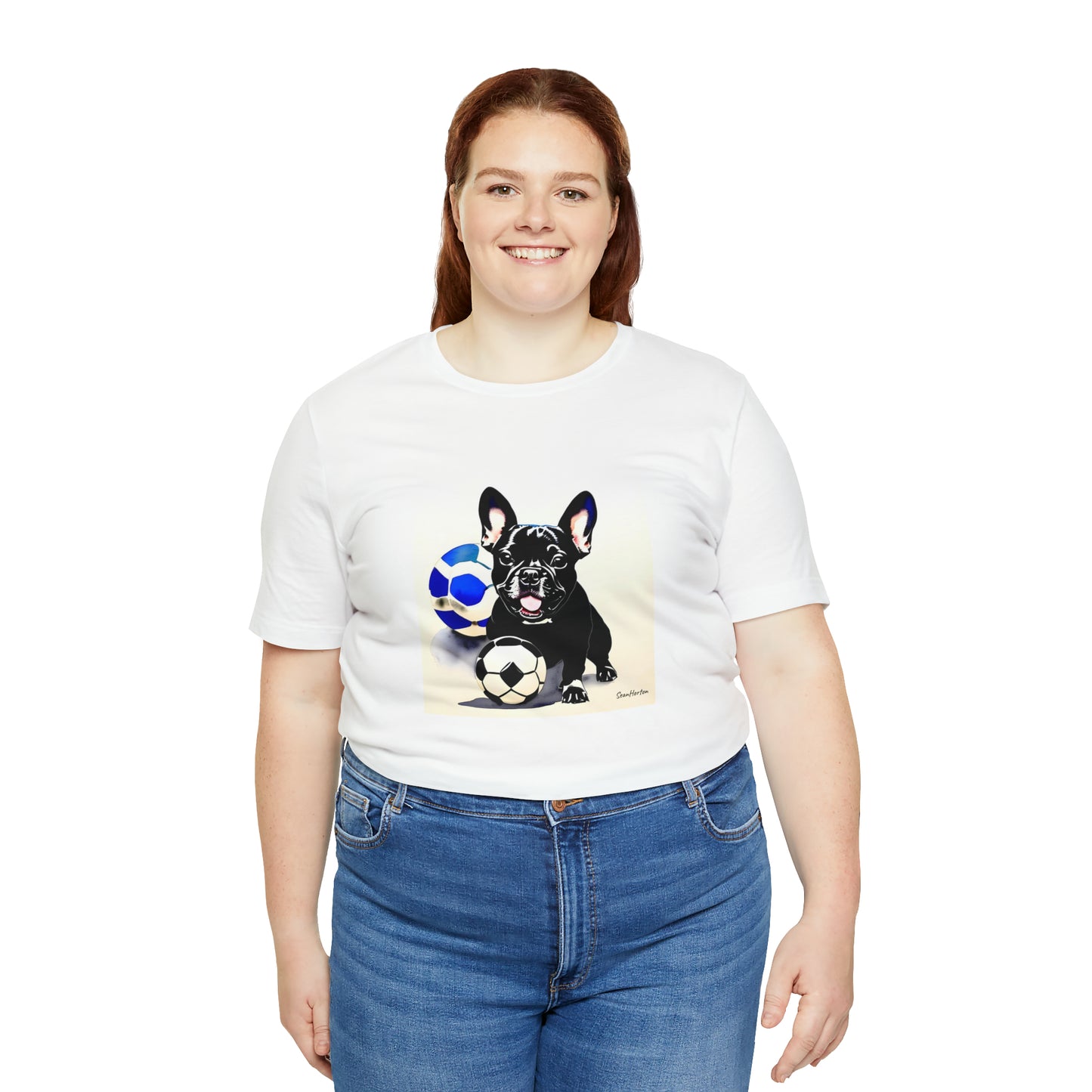 Frenchie with Soccer Ball Unisex Jersey Short Sleeve Tee