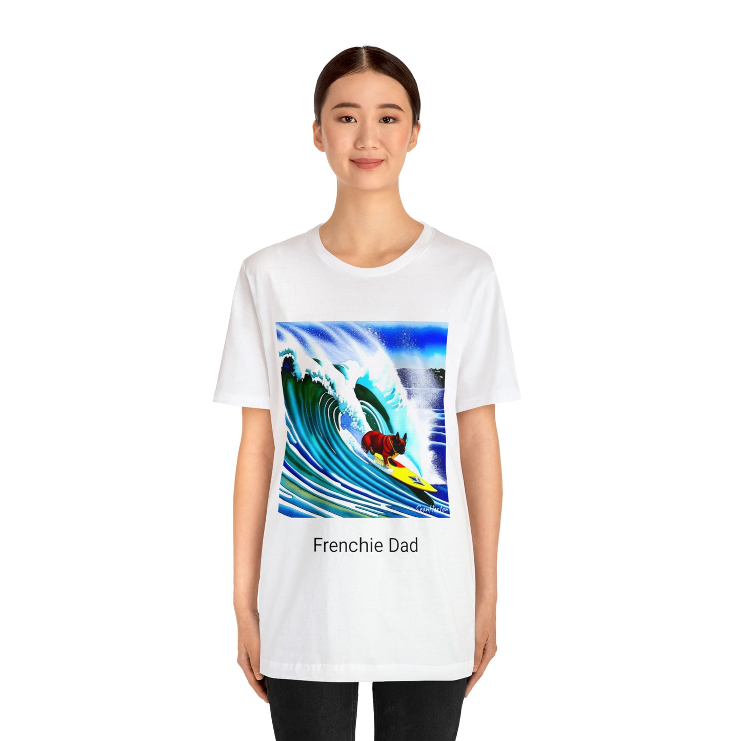 Surfing Frenchie/Frenchie Dad Unisex Jersey Short Sleeve Tee