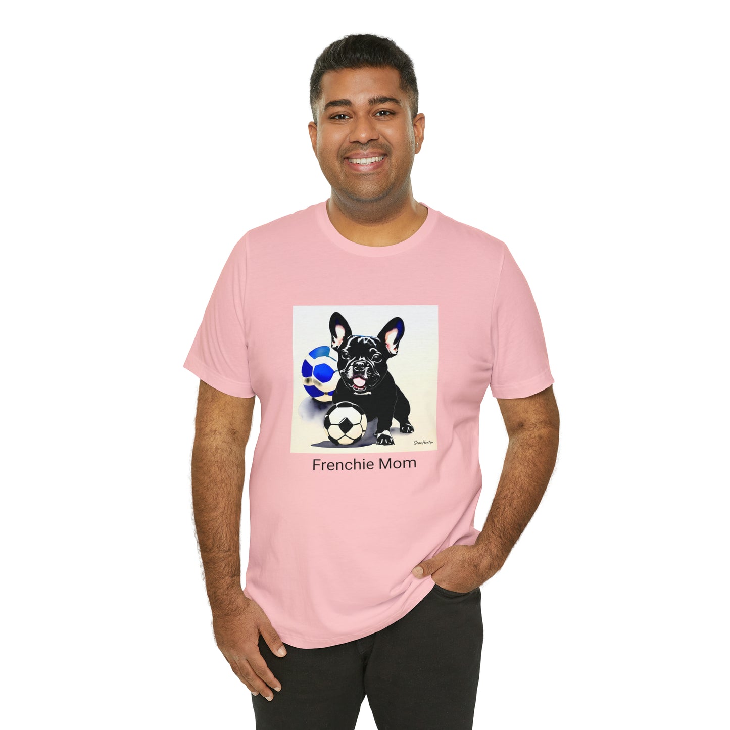 Frenchie with Soccer Ball/Frenchie Mom Unisex Jersey Short Sleeve Tee