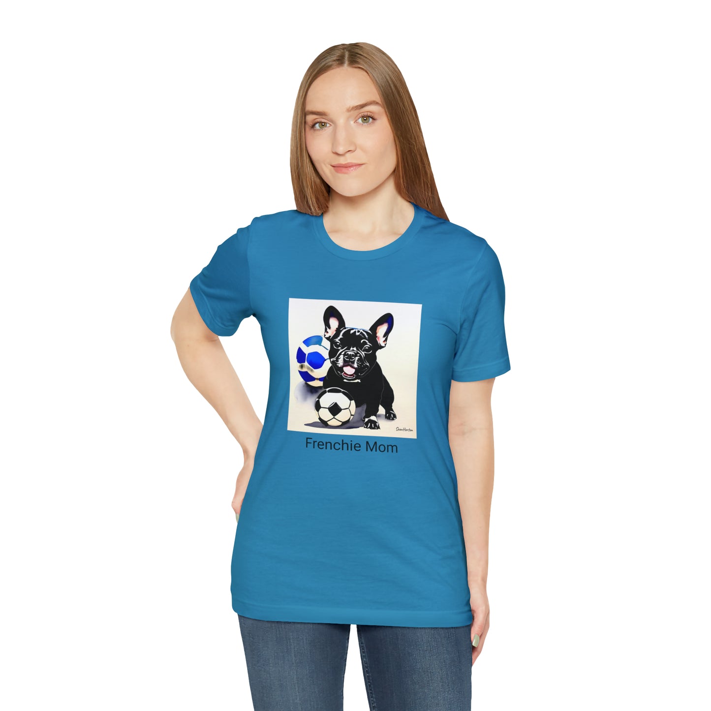 Frenchie with Soccer Ball/Frenchie Mom Unisex Jersey Short Sleeve Tee