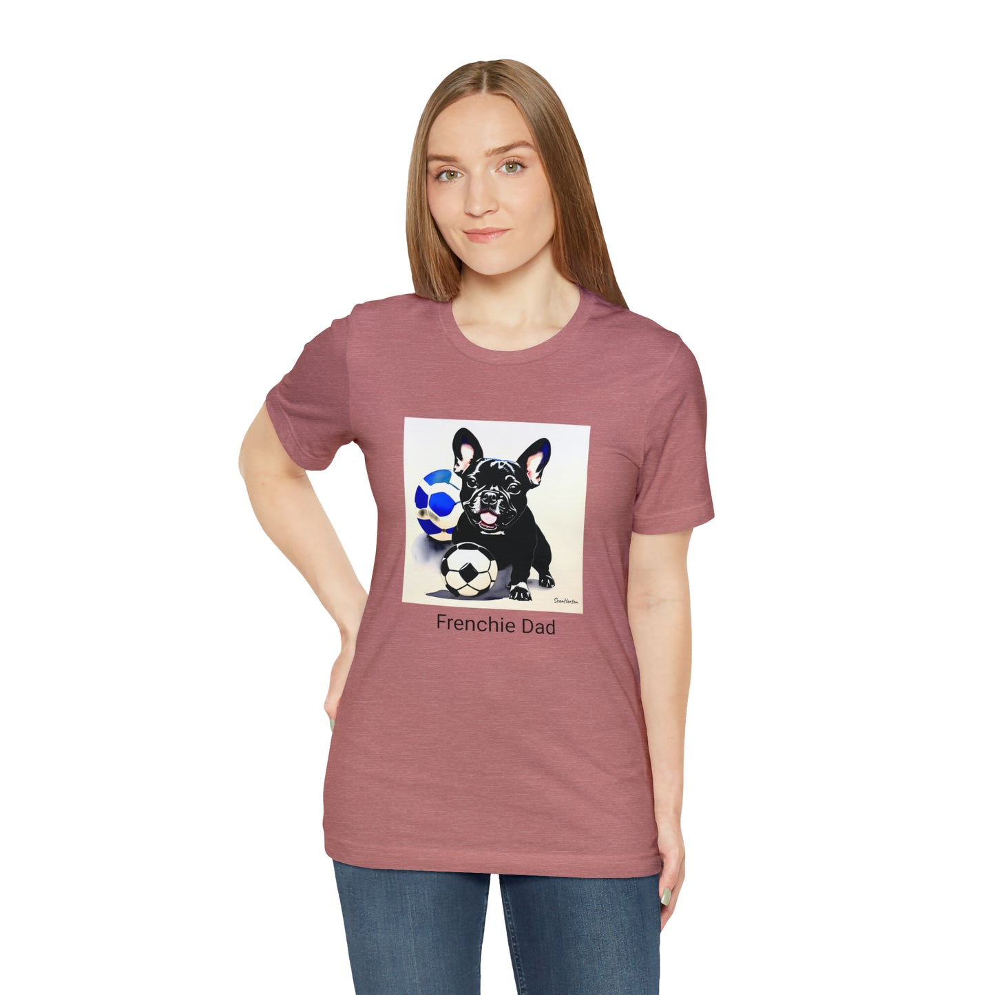 Frenchie with Soccer Ball/Frenchie Dad Unisex Jersey Short Sleeve Tee