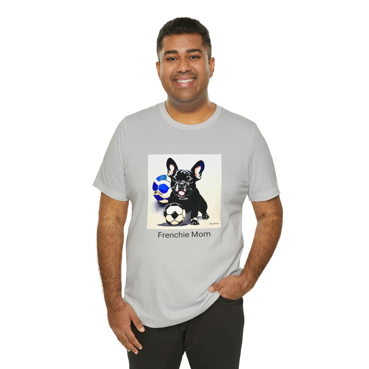 Frenchie with Soccer Ball/Frenchie Mom Unisex Jersey Short Sleeve Tee