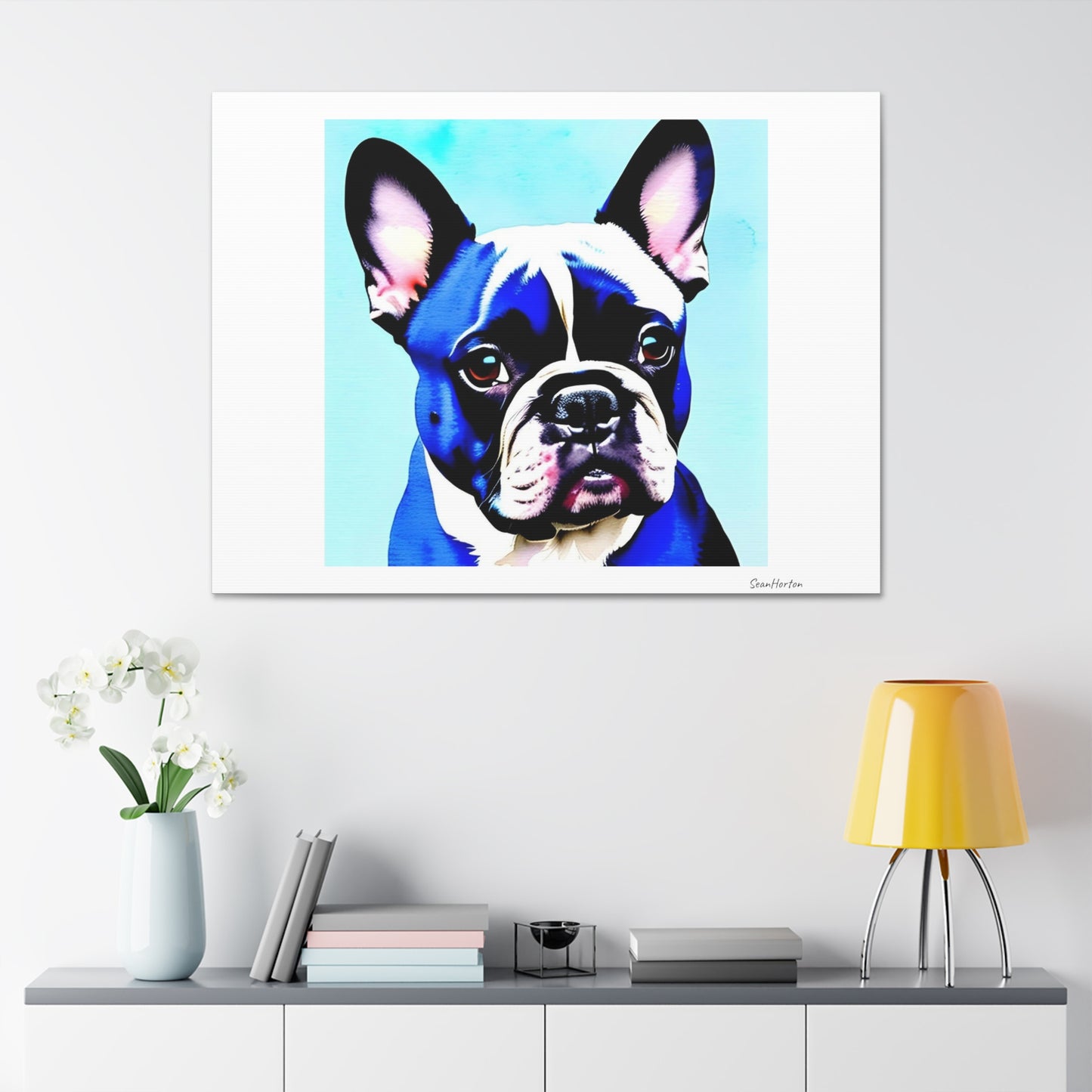Blue Frenchie (Horizontal) Canvas Stretched, 1.5''
