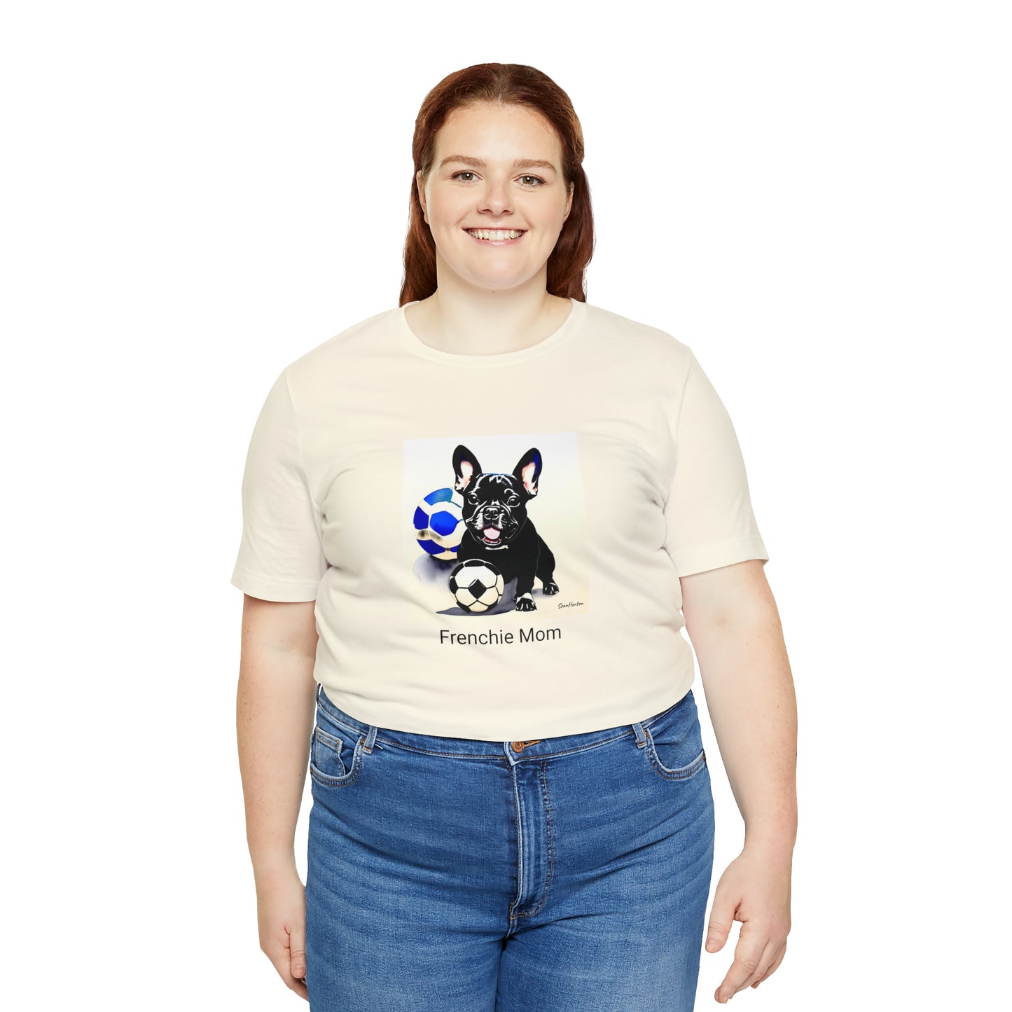 Frenchie with Soccer Ball/Frenchie Mom Unisex Jersey Short Sleeve Tee