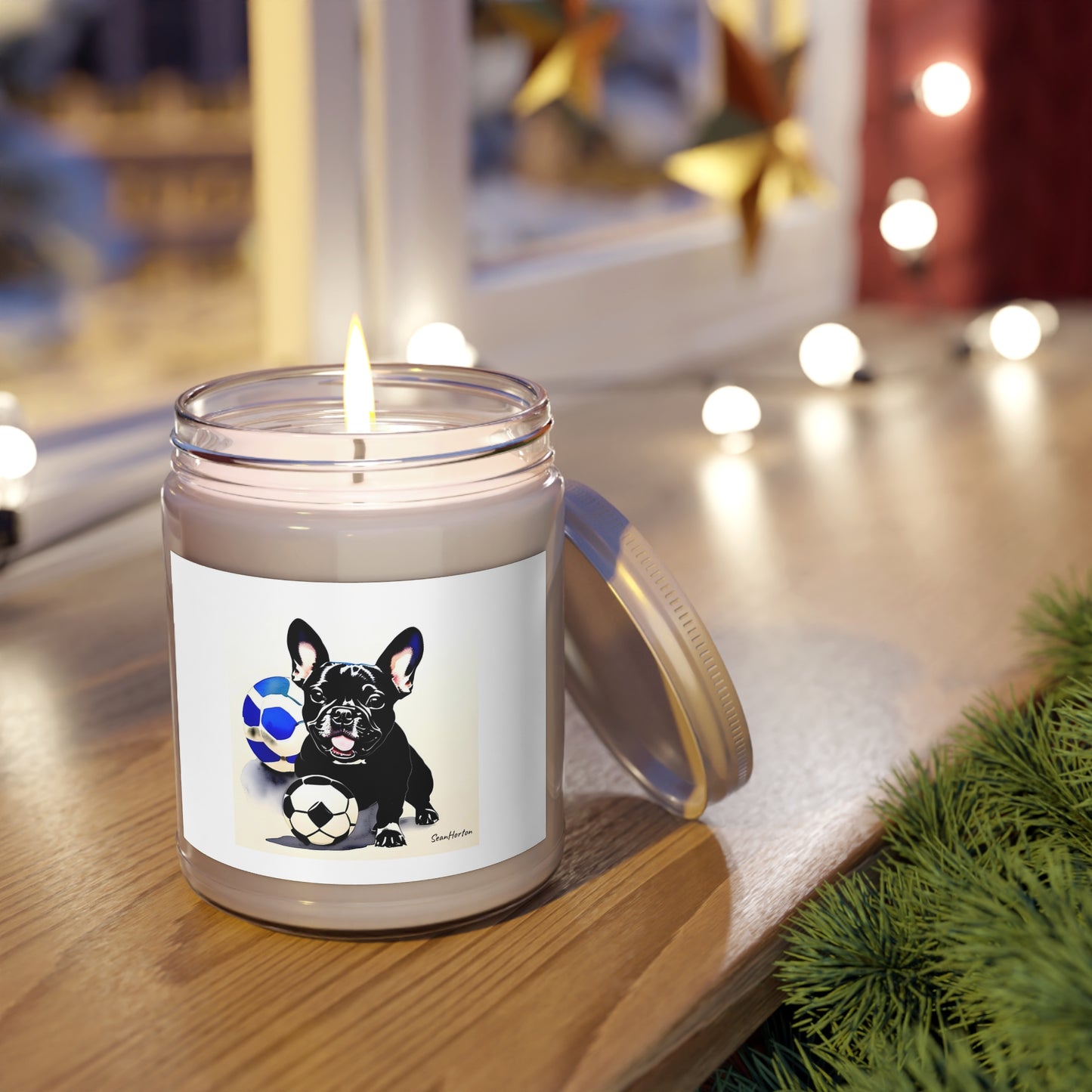 Frenchie with a Soccer Ball Scented Candles, 9oz