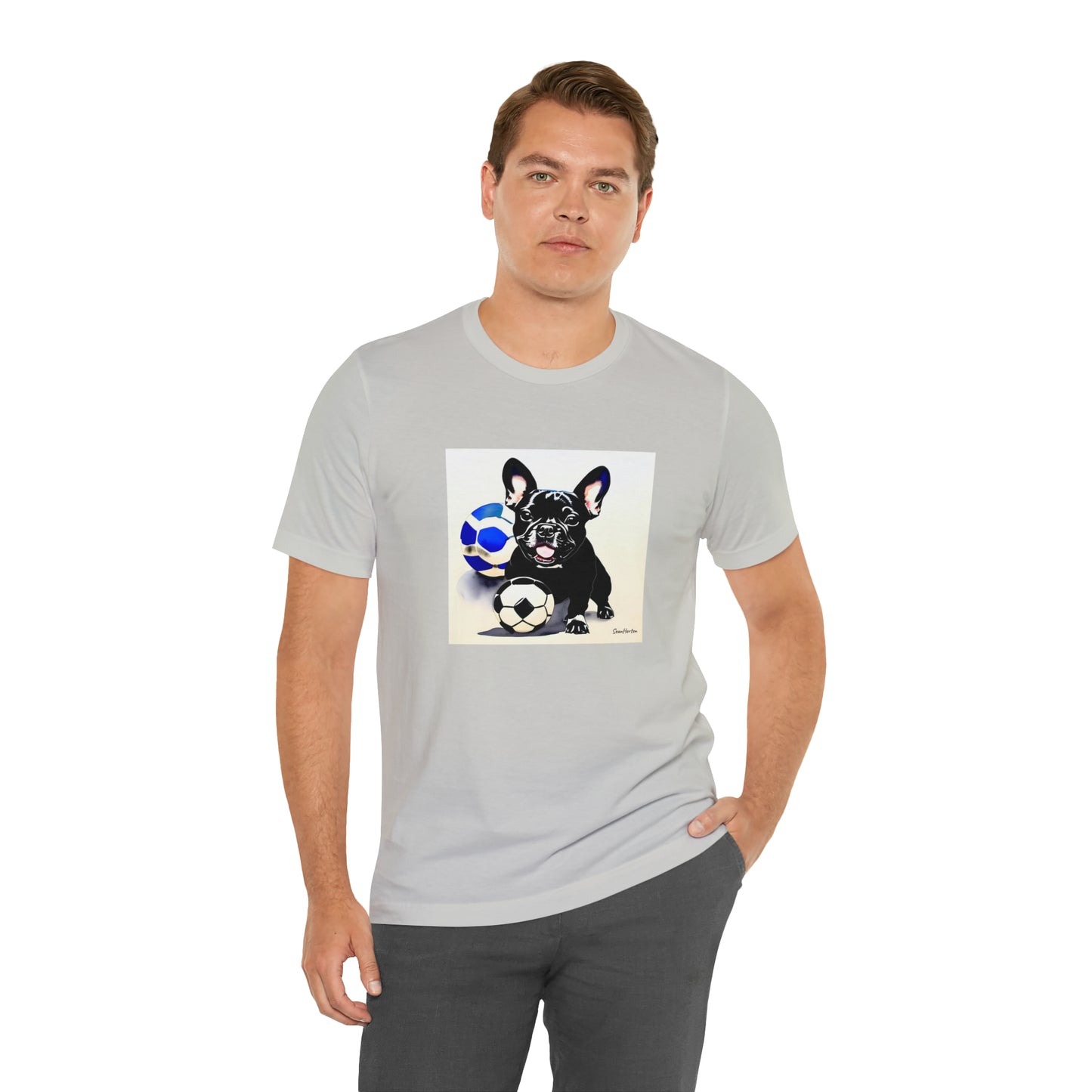 Frenchie with Soccer Ball Unisex Jersey Short Sleeve Tee