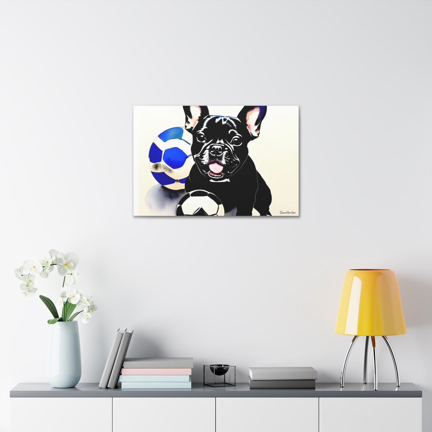 Frenchie with a Soccer Ball(Horizontal) Canvas Stretched, 1.5''