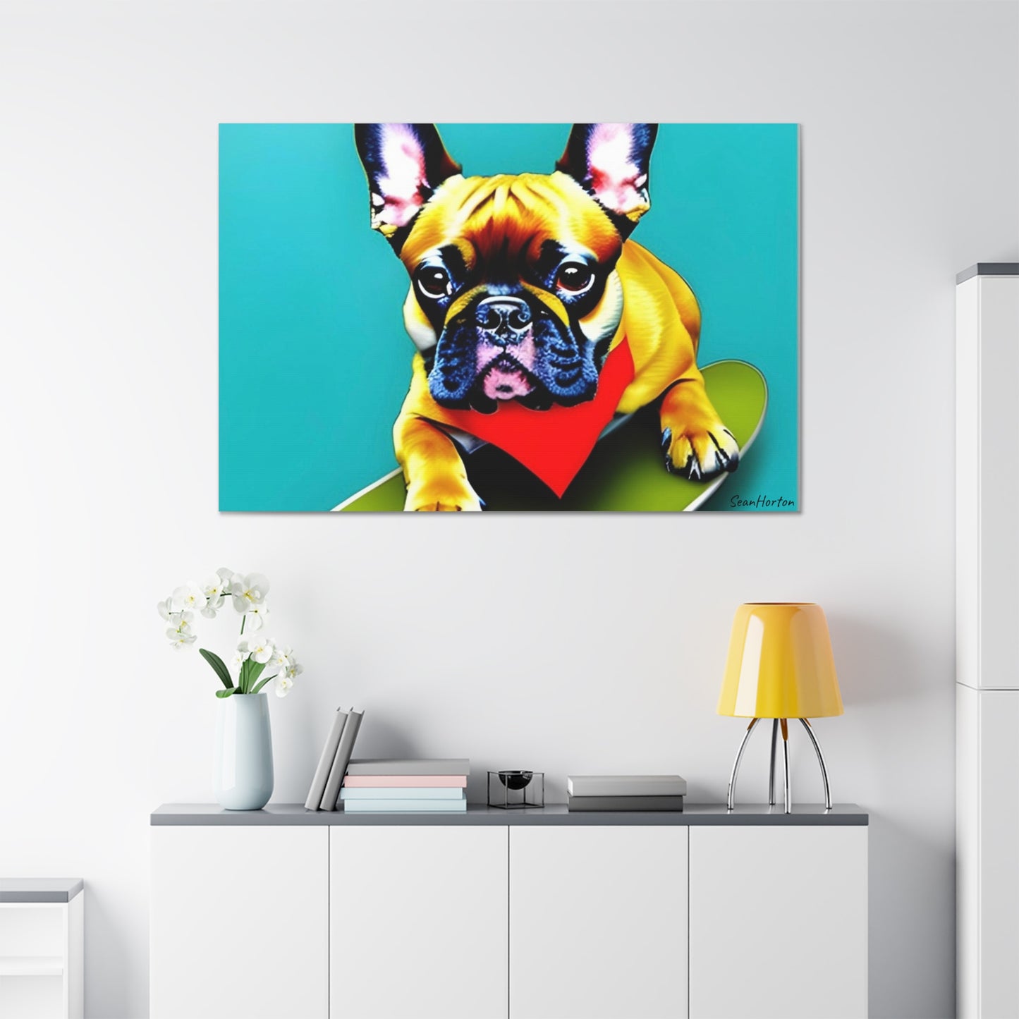 Frenchie on a Skateboard #2 (Horizontal) Canvas Stretched, 1.5''