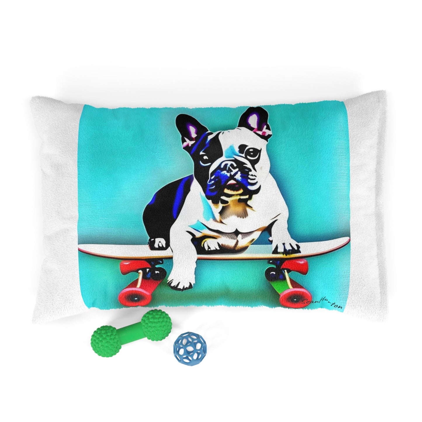 Frenchie on a Skateboard Pet Bed