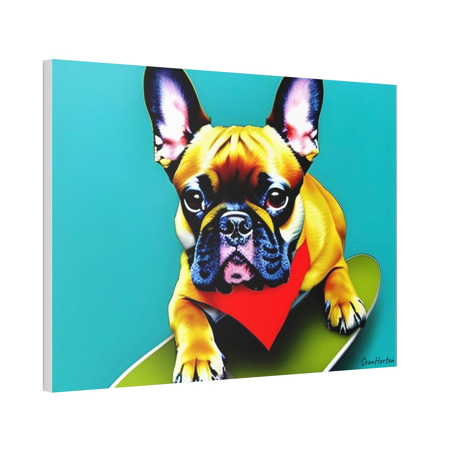 Frenchie on a Skateboard #2 (Horizontal) Canvas Stretched, 1.5''