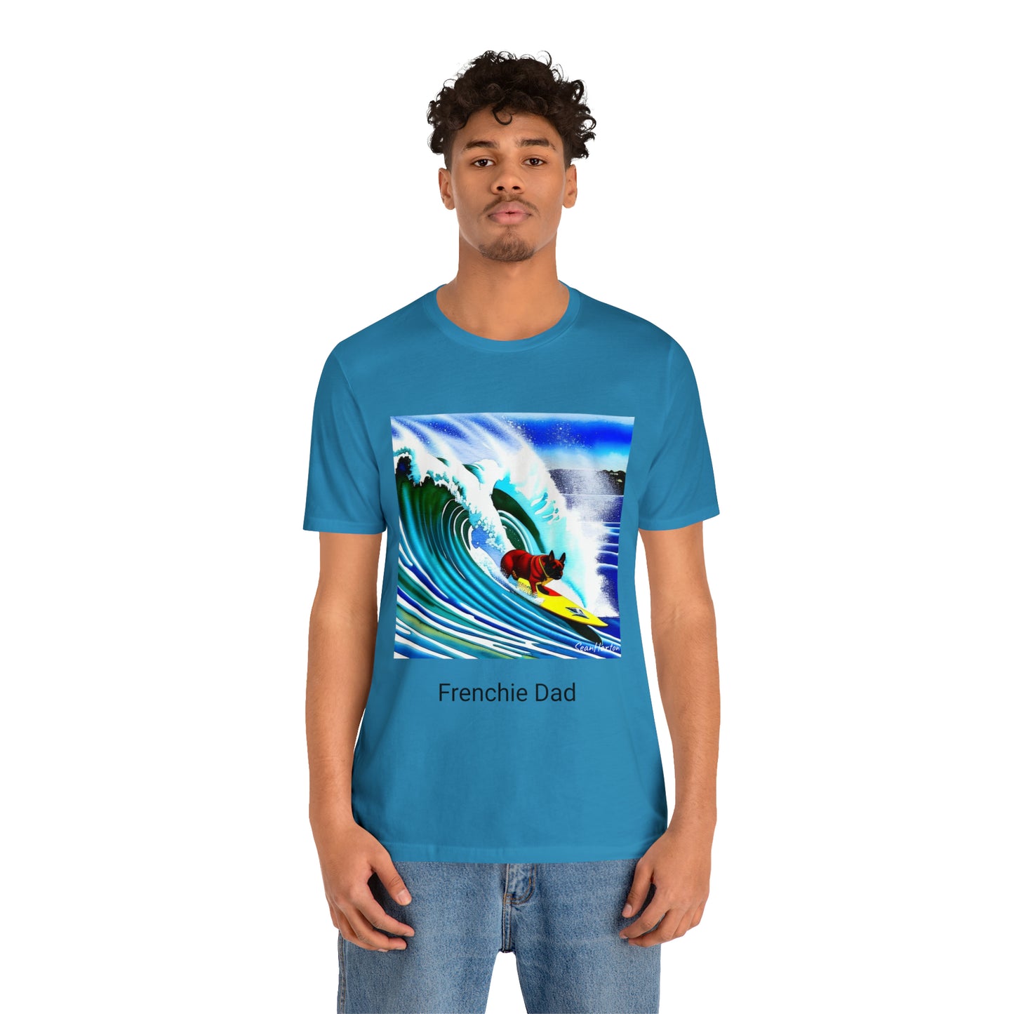 Surfing Frenchie/Frenchie Dad Unisex Jersey Short Sleeve Tee