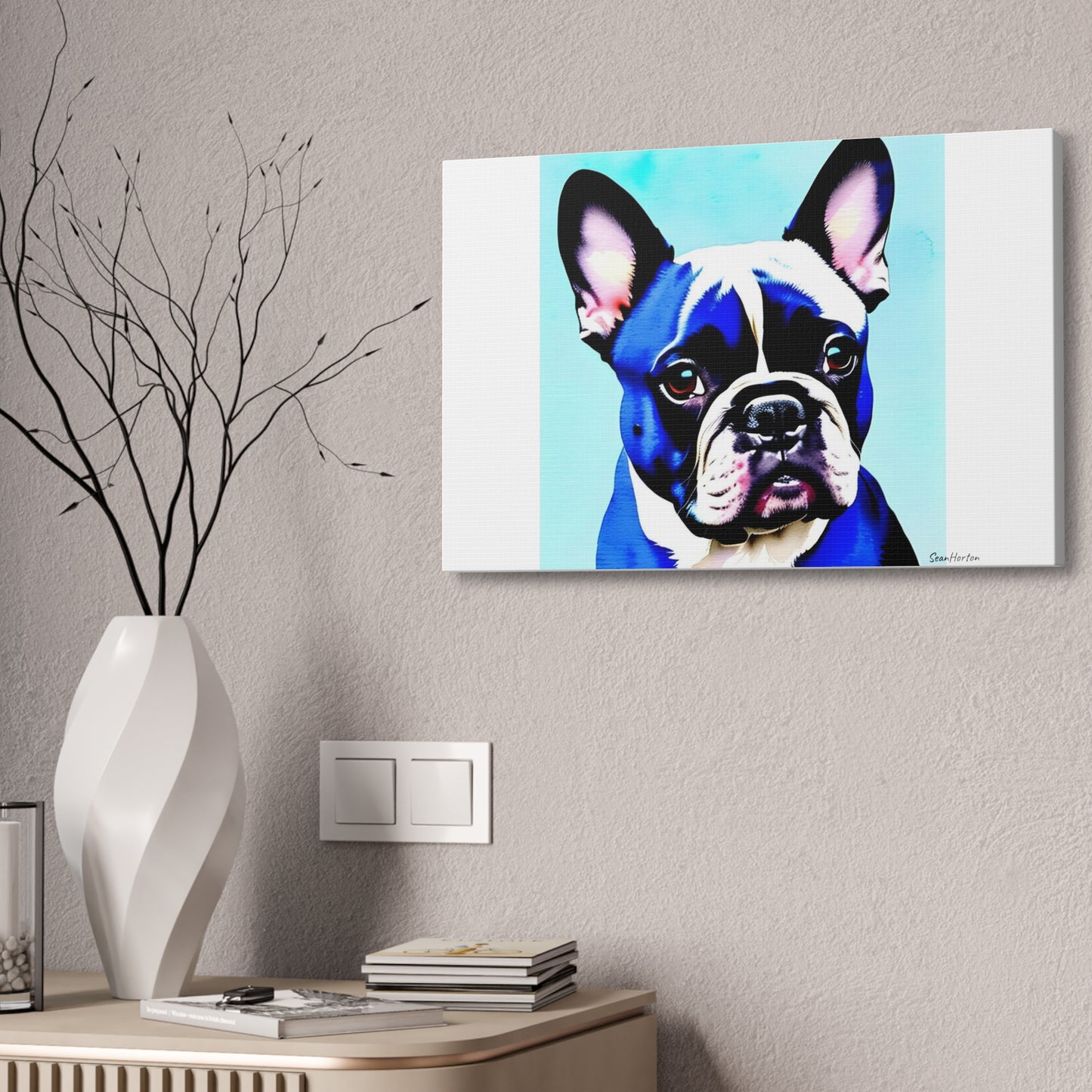 Blue Frenchie (Horizontal) Canvas Stretched, 1.5''