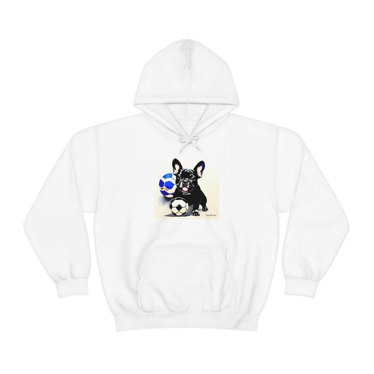 Frenchie with a Soccer Ball Unisex Heavy Blend™ Hooded Sweatshirt
