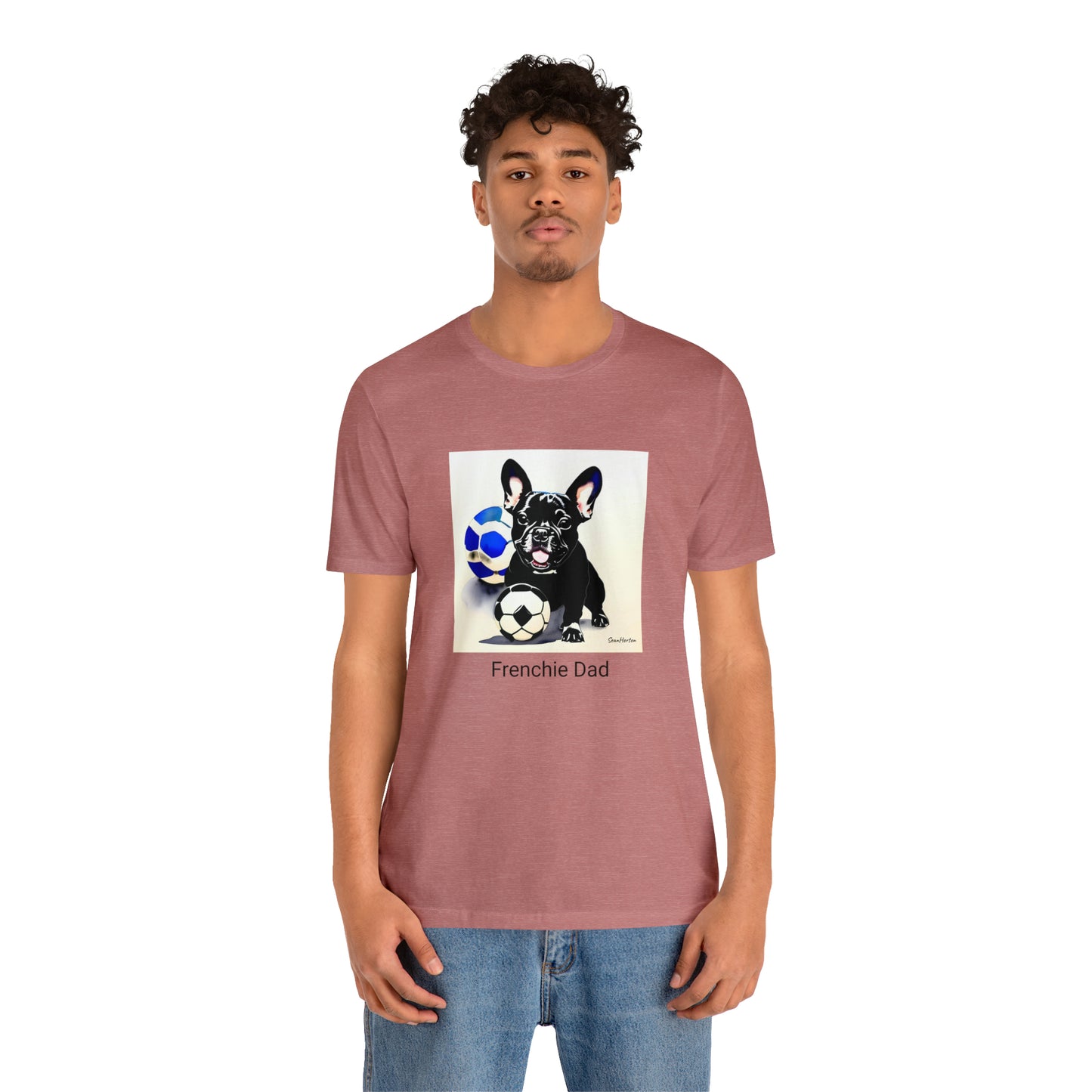 Frenchie with Soccer Ball/Frenchie Dad Unisex Jersey Short Sleeve Tee