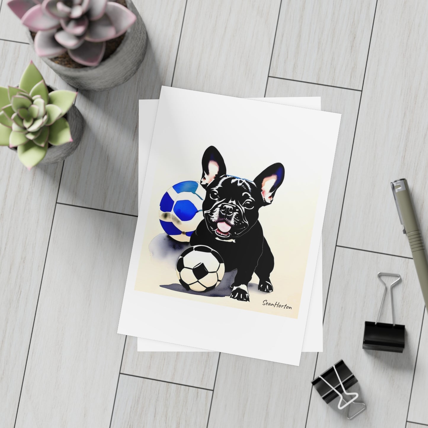 Frenchie with a Soccer Ball Postcard Bundles (envelopes included)