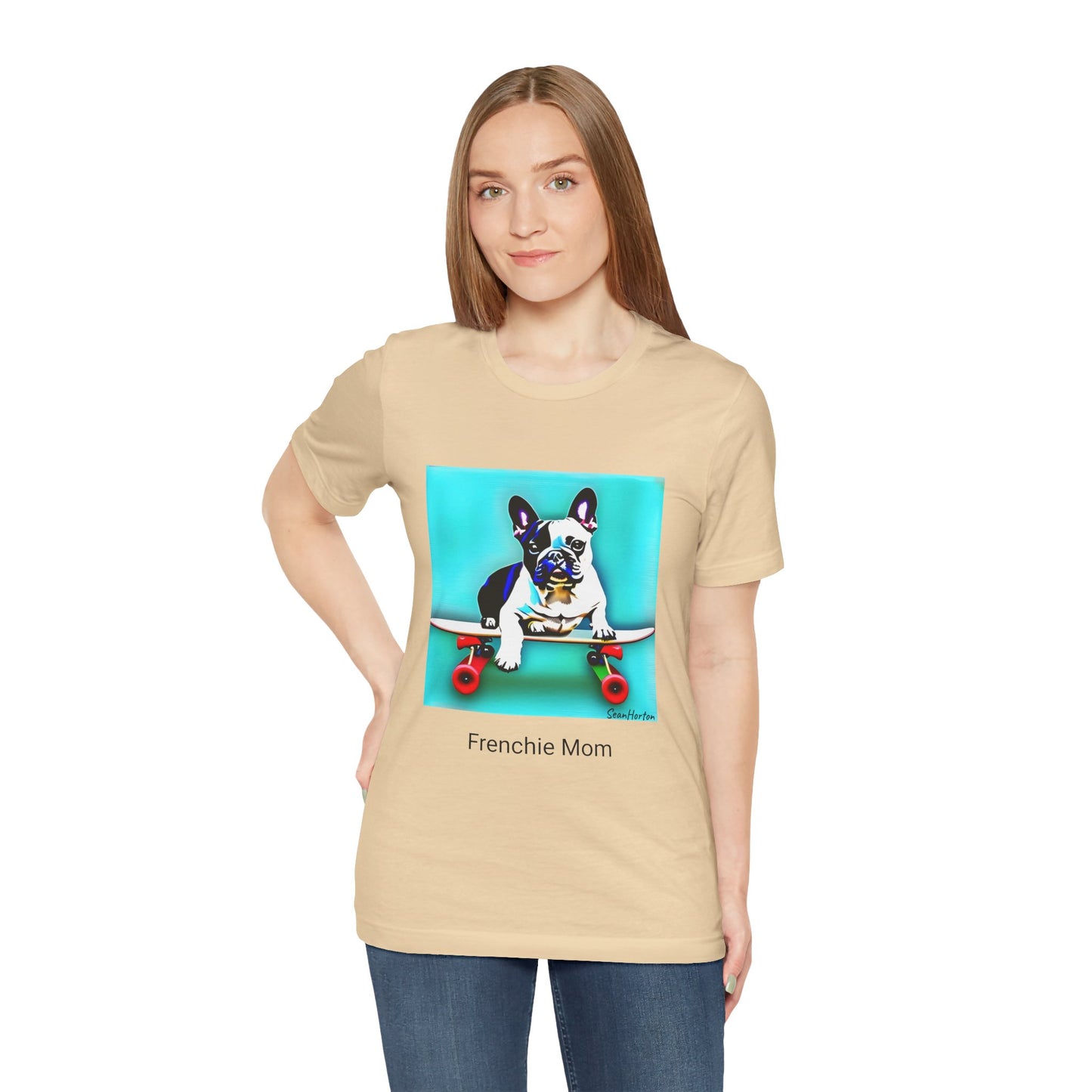 Frenchie on a Skateboard/Frenchie Mom Unisex Jersey Short Sleeve Tee