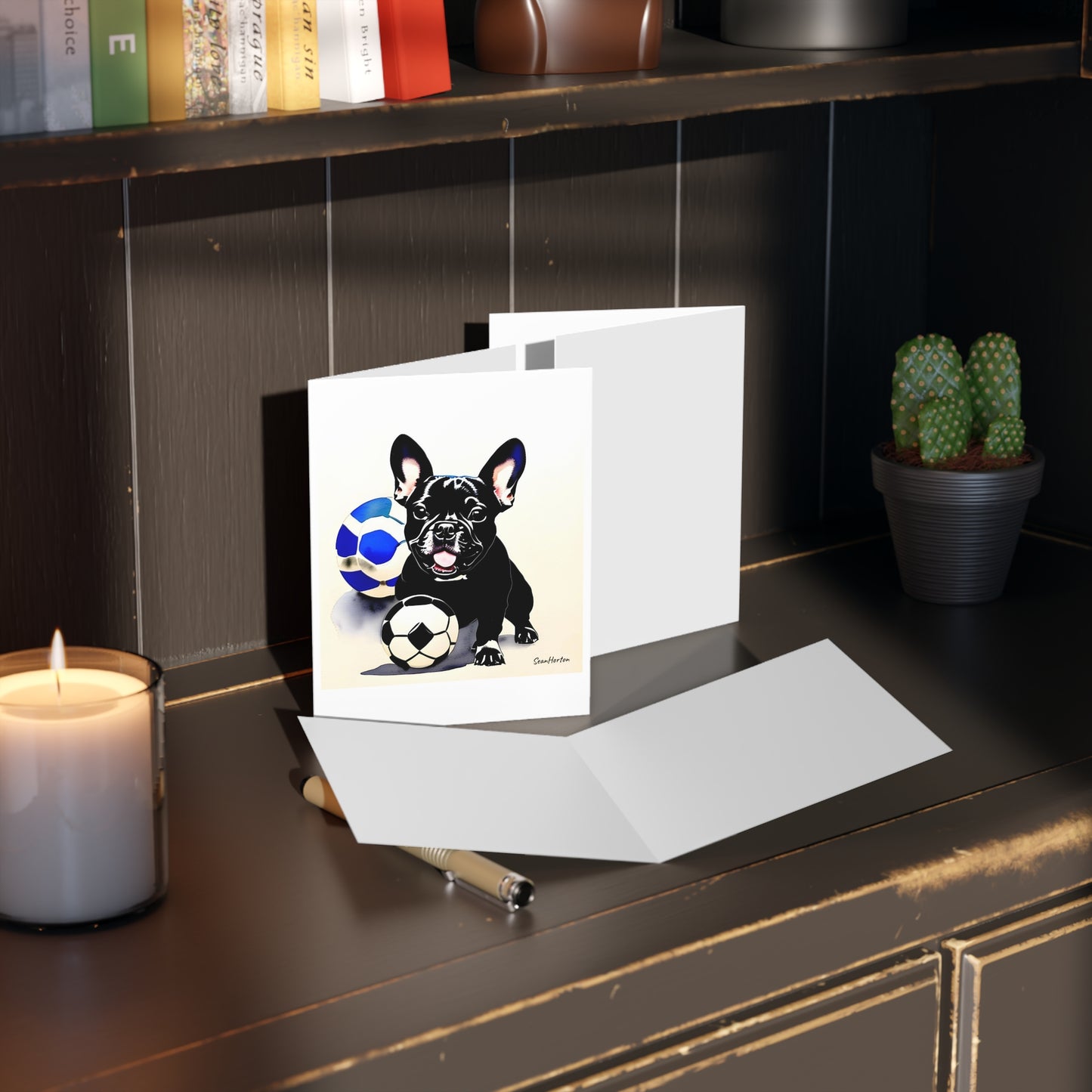 Frenchie with a Soccer Ball Greeting cards (8, 16, and 24 pcs)
