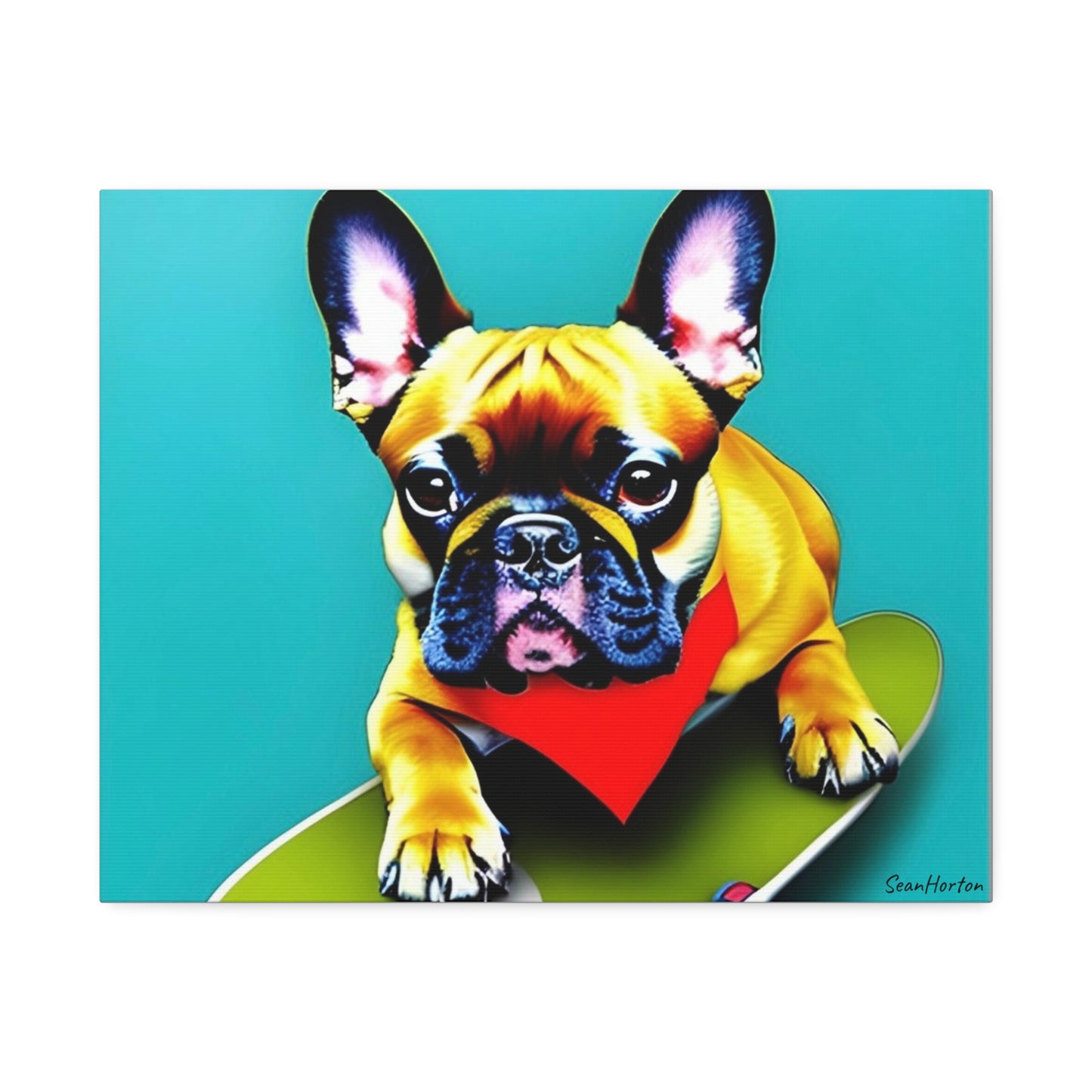 Frenchie on a Skateboard #2 (Horizontal) Canvas Stretched, 1.5''