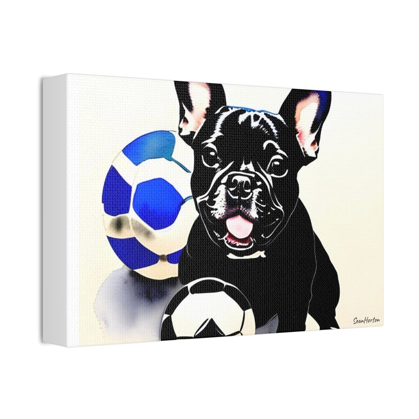 Frenchie with a Soccer Ball(Horizontal) Canvas Stretched, 1.5''