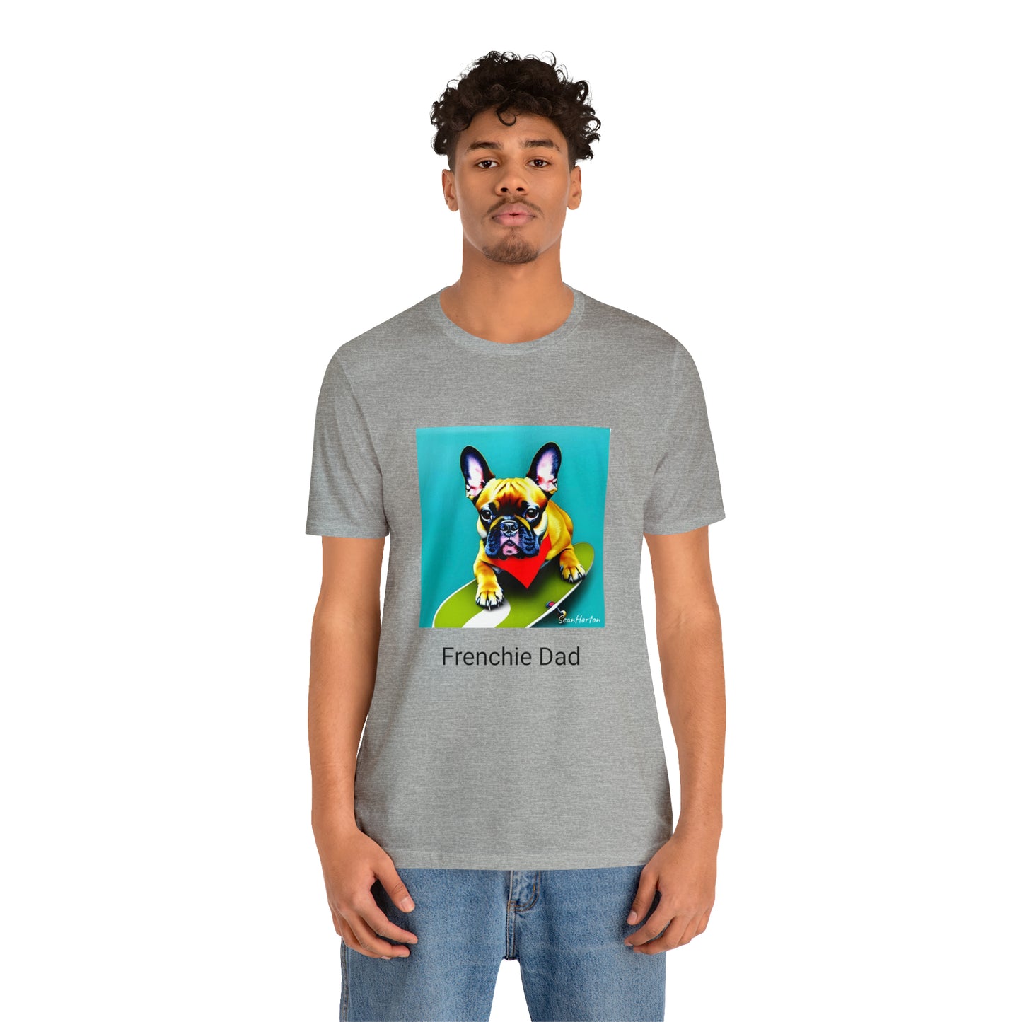 Frenchie on a Skateboard #2/Frenchie Dad Unisex Jersey Short Sleeve Tee