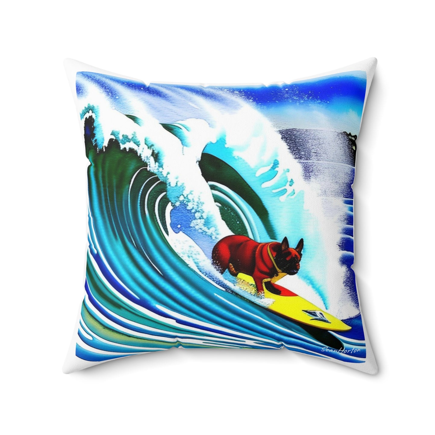 Surfing Frenchie Spun Polyester Square Pillow