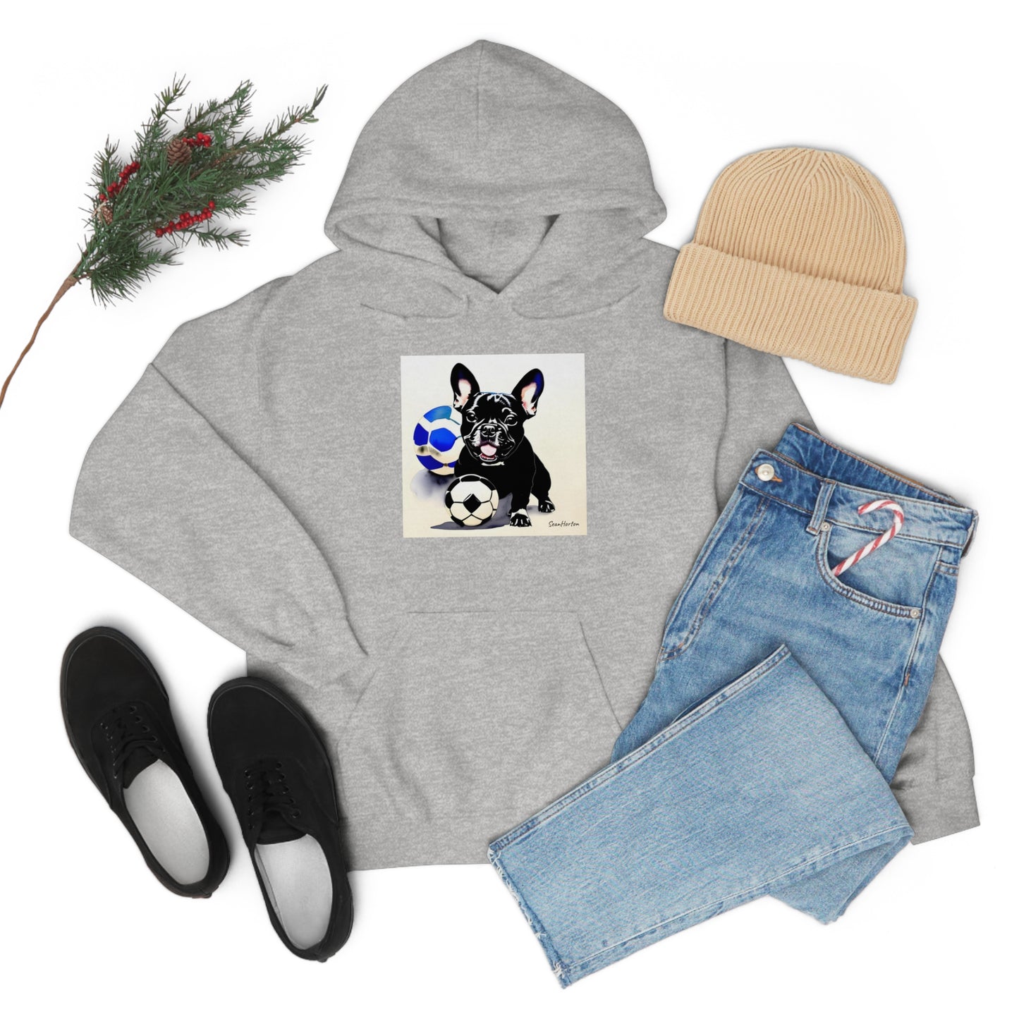 Frenchie with a Soccer Ball Unisex Heavy Blend™ Hooded Sweatshirt