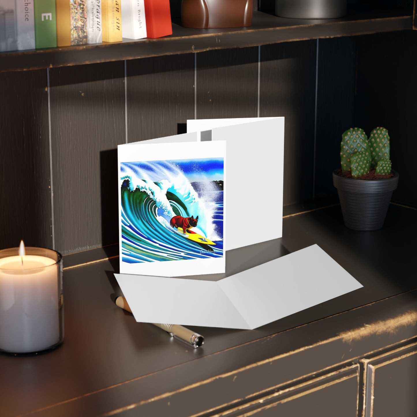 Surfing Frenchie Greeting cards (8, 16, and 24 pcs)
