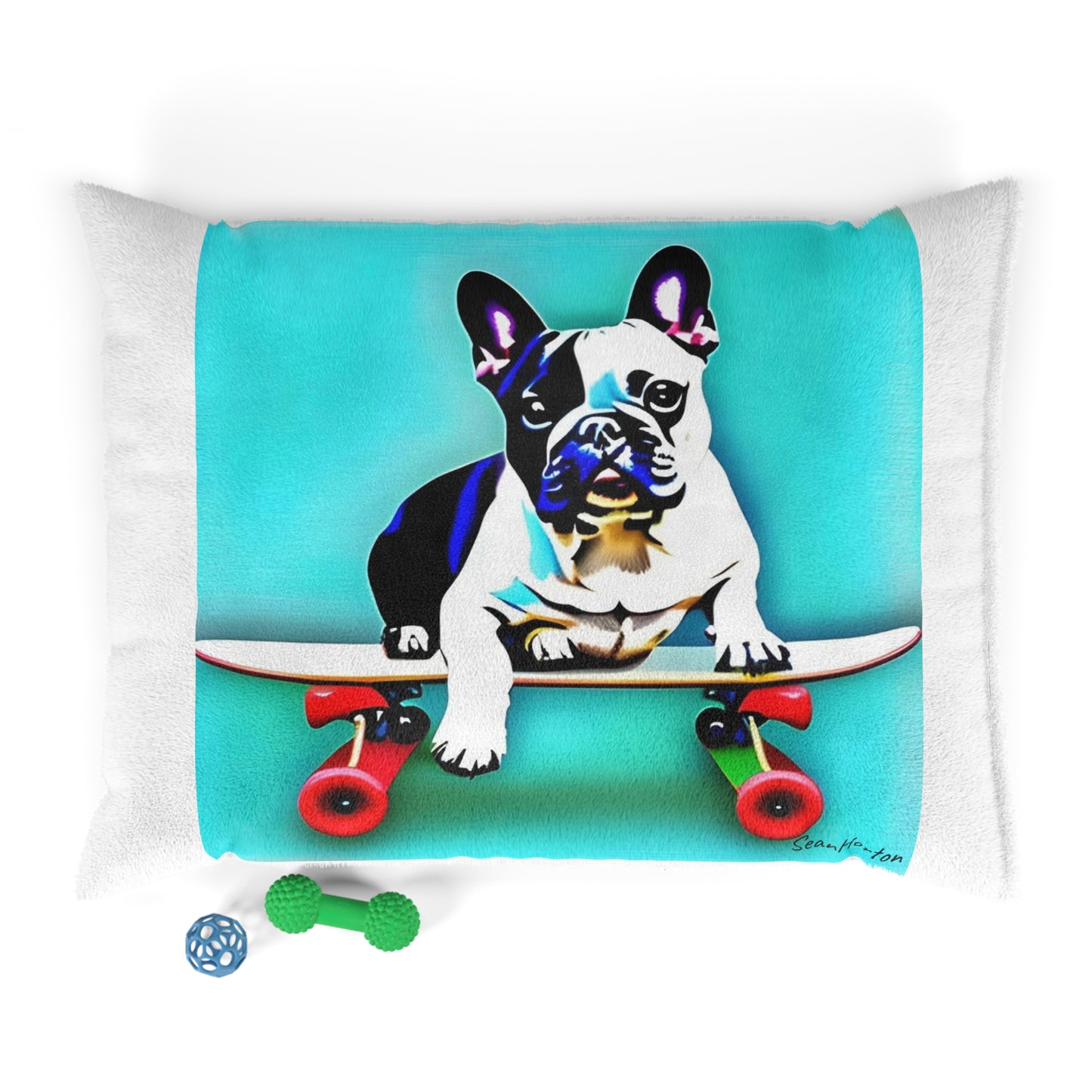 Frenchie on a Skateboard Pet Bed