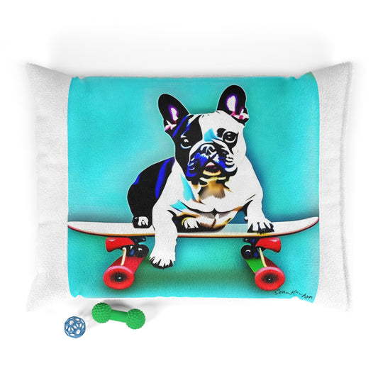 Frenchie on a Skateboard Pet Bed