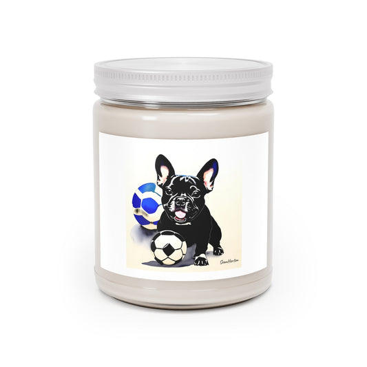 Frenchie with a Soccer Ball Scented Candles, 9oz