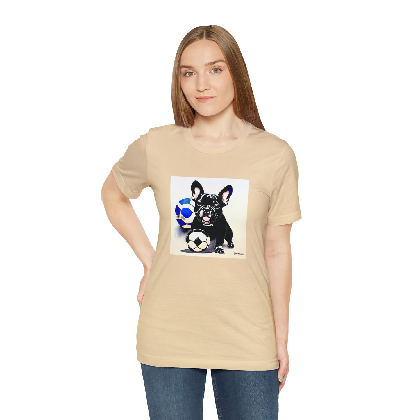 Frenchie with Soccer Ball Unisex Jersey Short Sleeve Tee