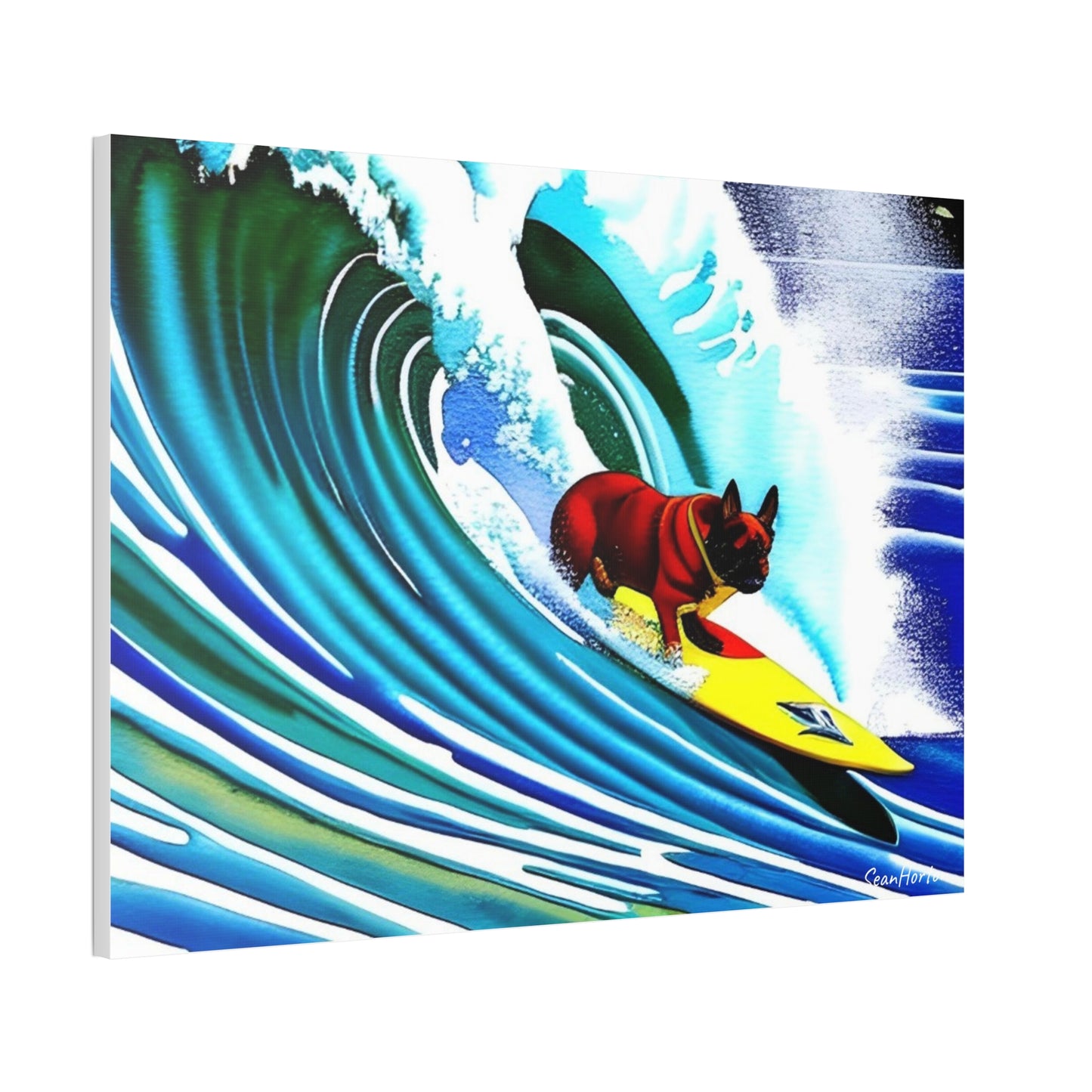 Surfing Frenchie (Horizontal) Canvas Stretched, 1.5''