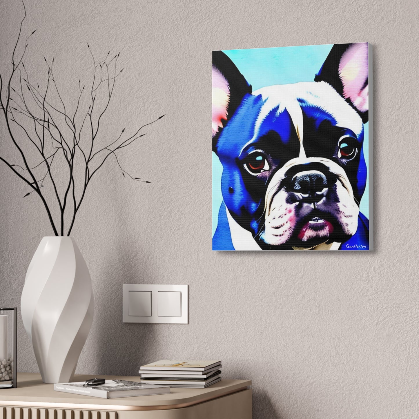 Blue Frenchie (Verticle) Canvas Stretched, 1.5''