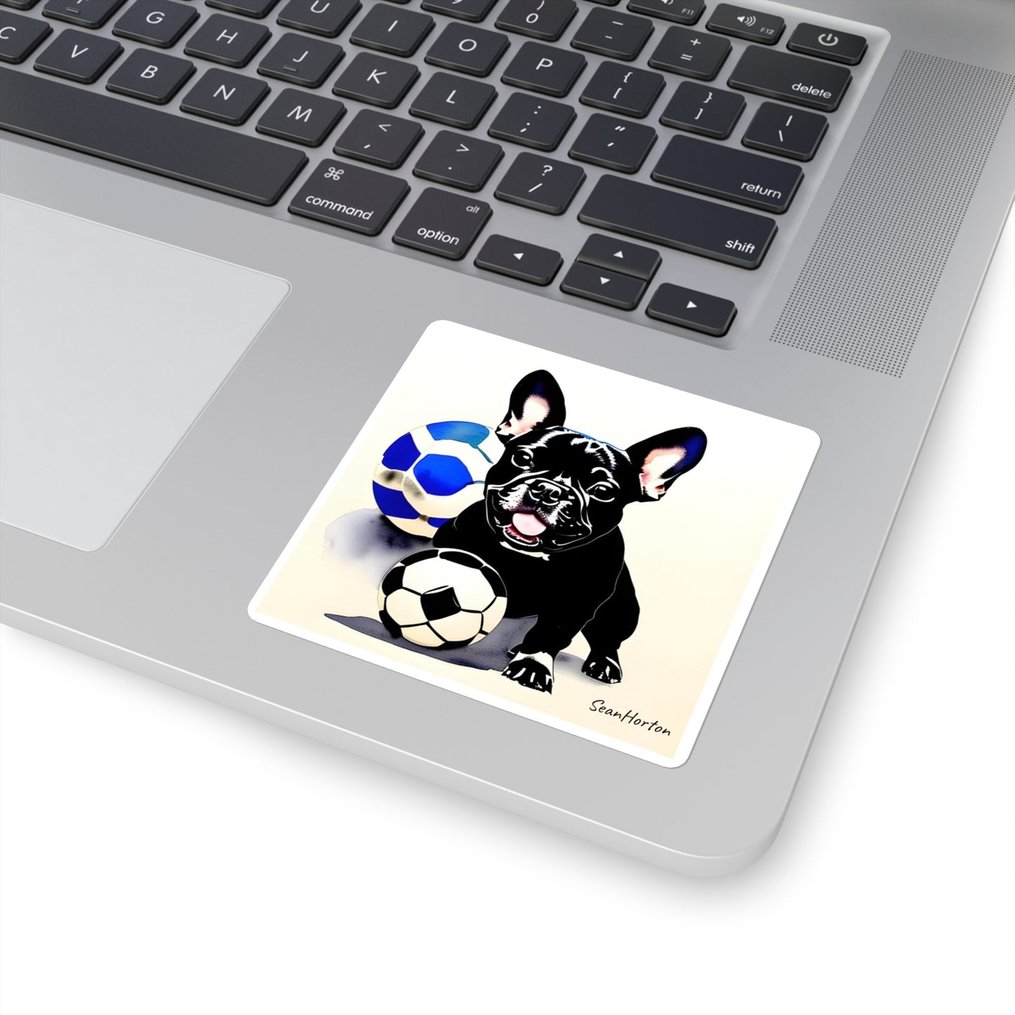 Frenchie with a Soccer Ball Square Stickers