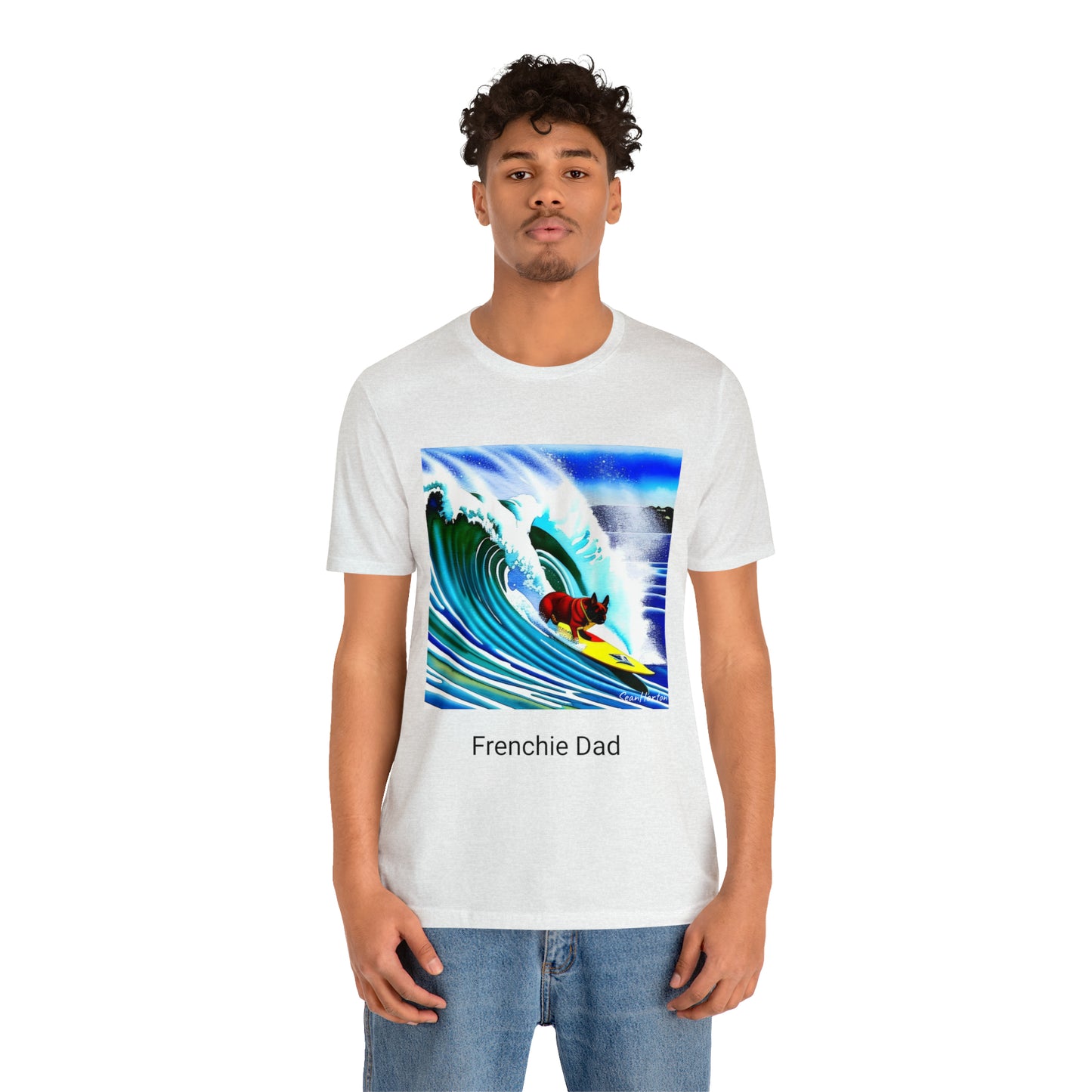 Surfing Frenchie/Frenchie Dad Unisex Jersey Short Sleeve Tee