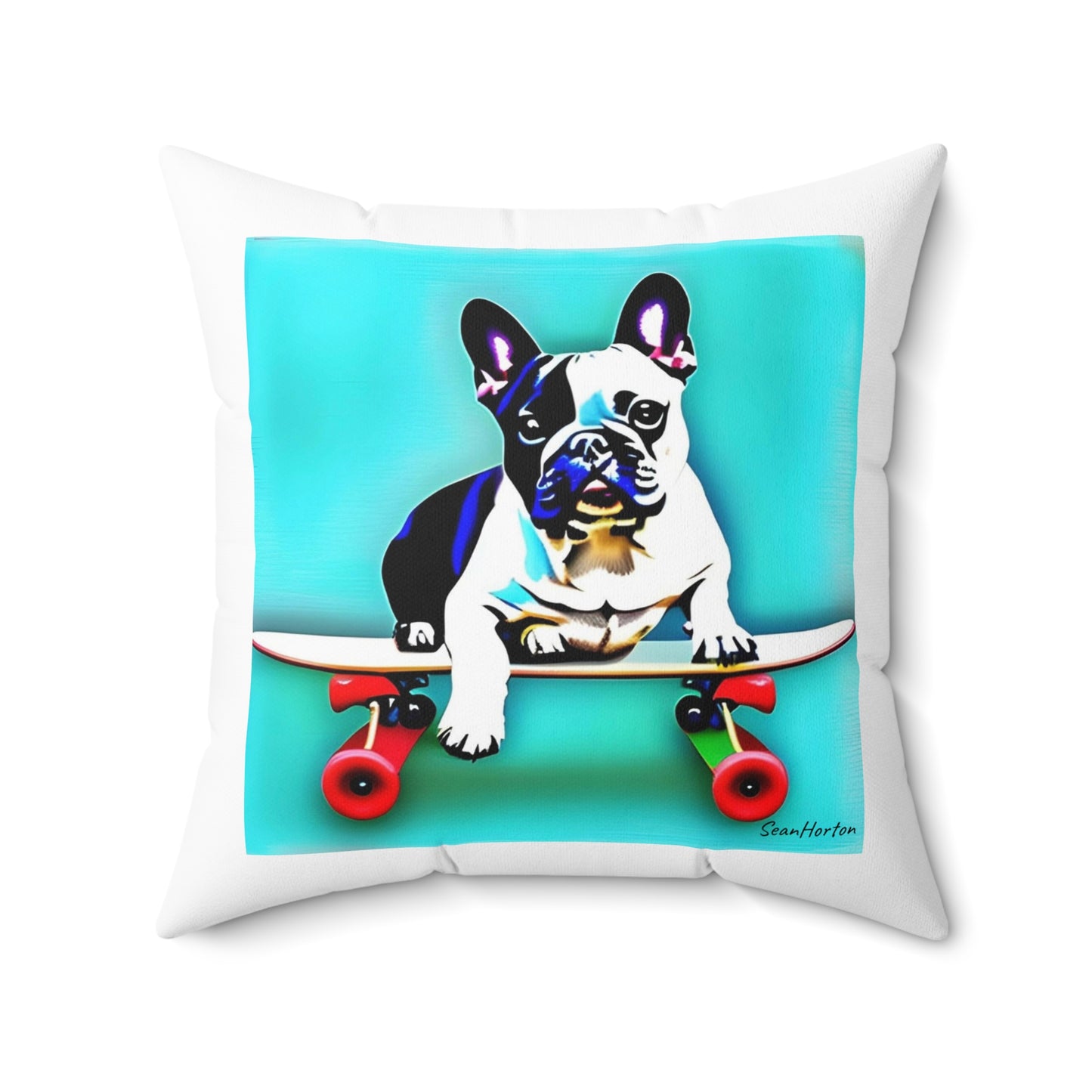 Frenchie on a Skateboard Spun Polyester Square Pillow