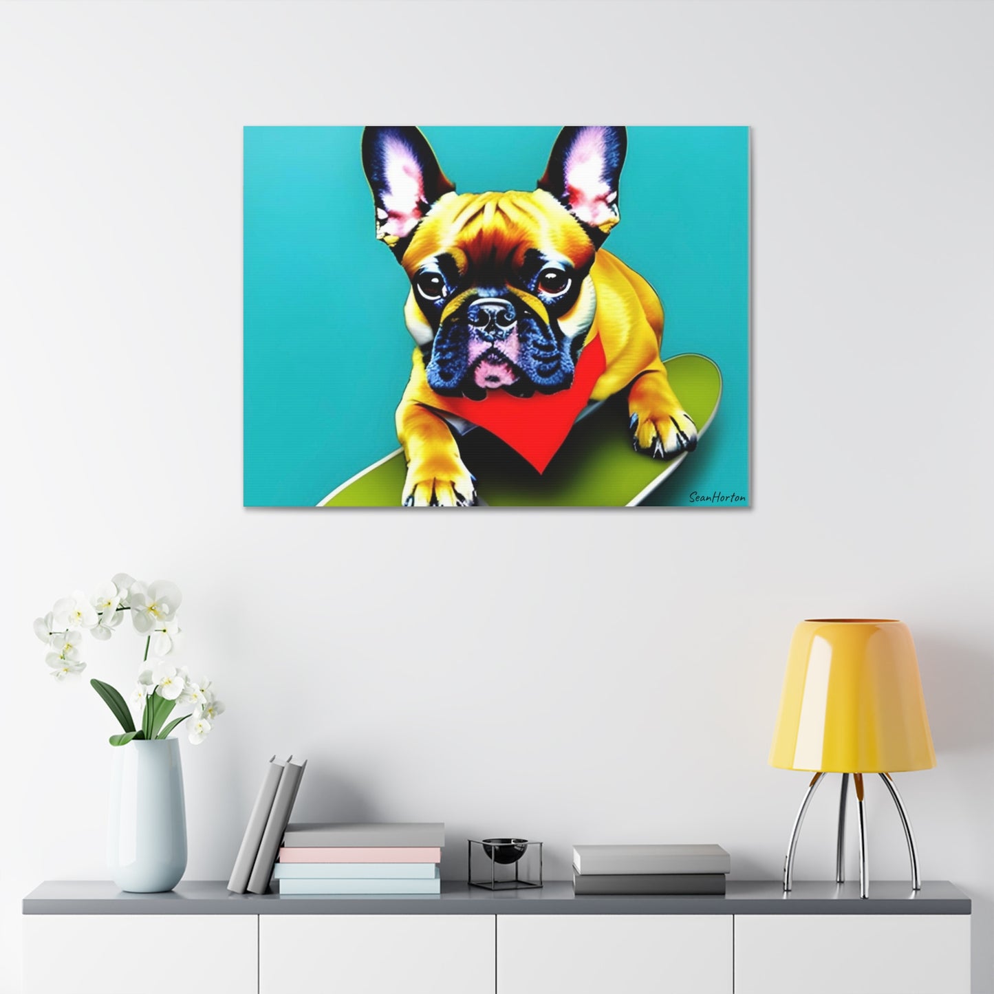 Frenchie on a Skateboard #2 (Horizontal) Canvas Stretched, 1.5''